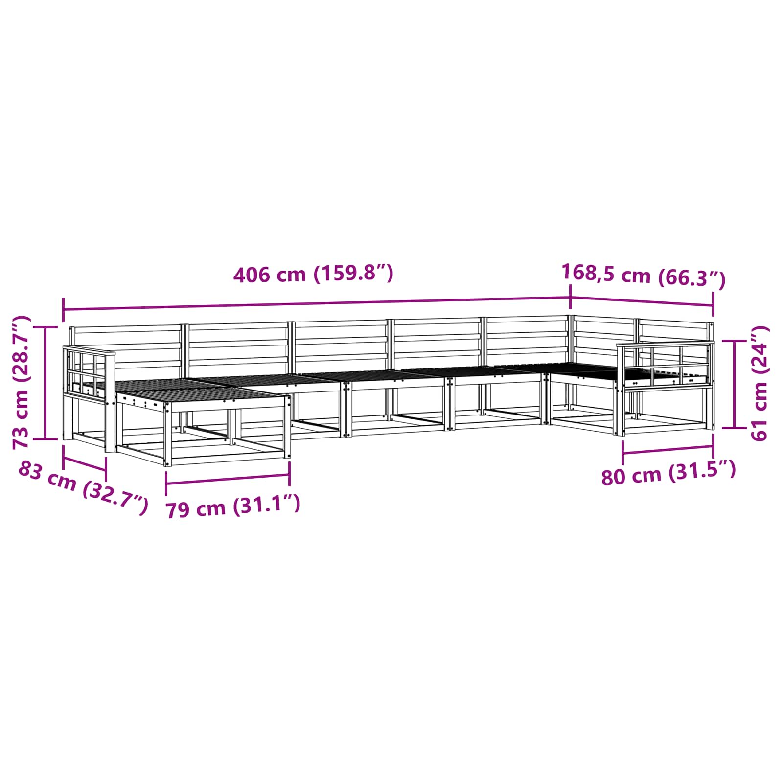 Set vanjskih sofa 7 pcs Bijela Čvrsto drvo akacije