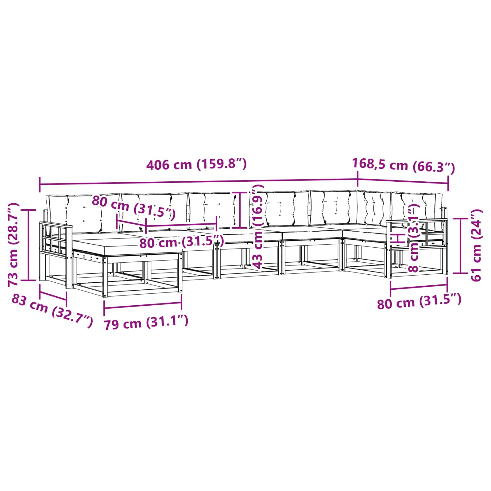 Set vanjskih sofa s jastukom 7 pcs Bijela i antracit