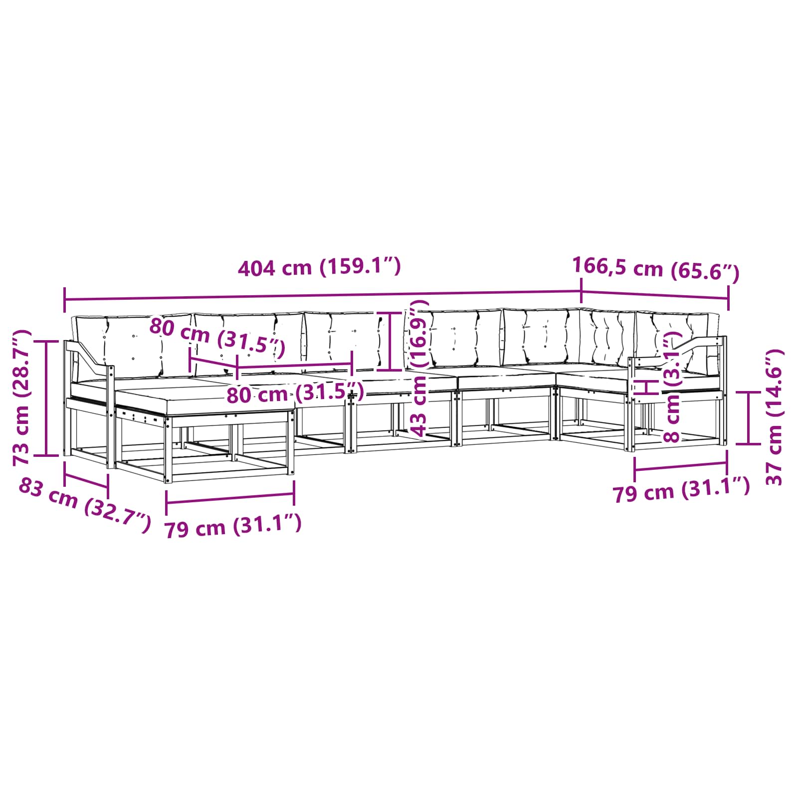 Set vanjskih sofa s jastukom 7 pcs Bijela i bež