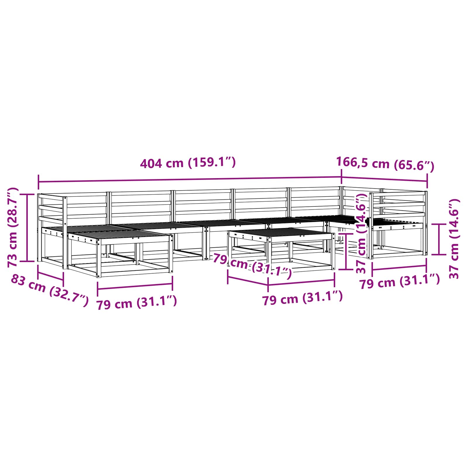 Set vanjskih sofa 8 pcs Bijela Čvrsto drvo akacije