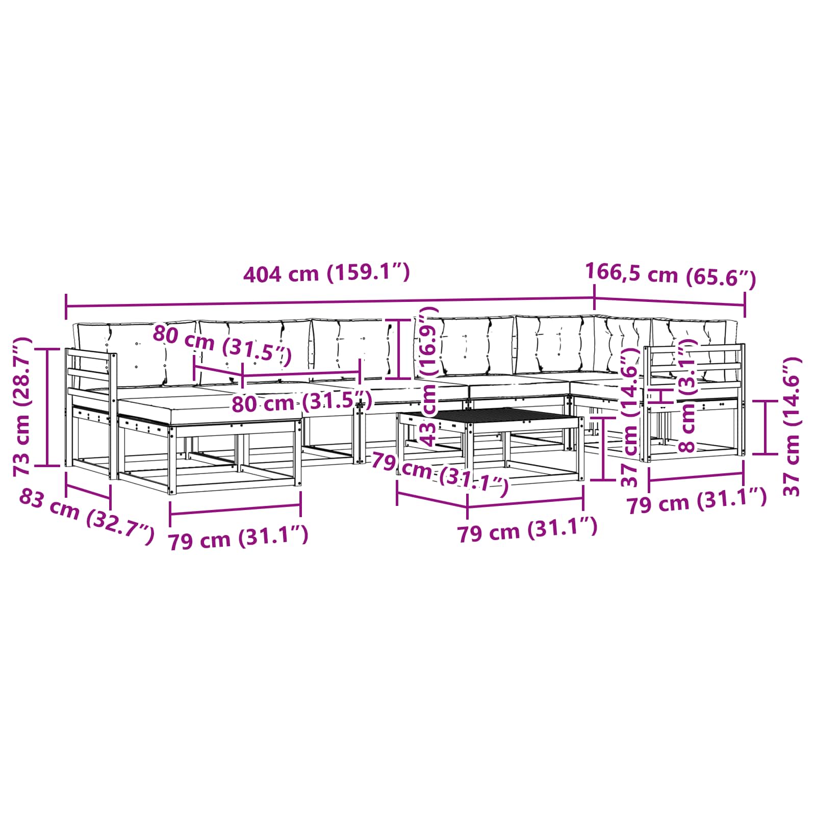 Set vanjskih sofa 8 pcs Bijela i bež