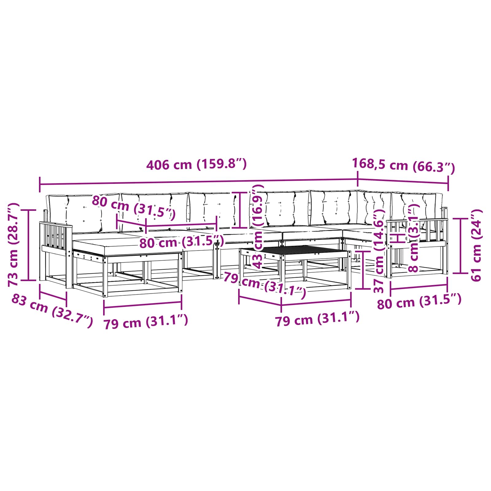 Set vanjskih sofa 8 pcs Bijela i krem