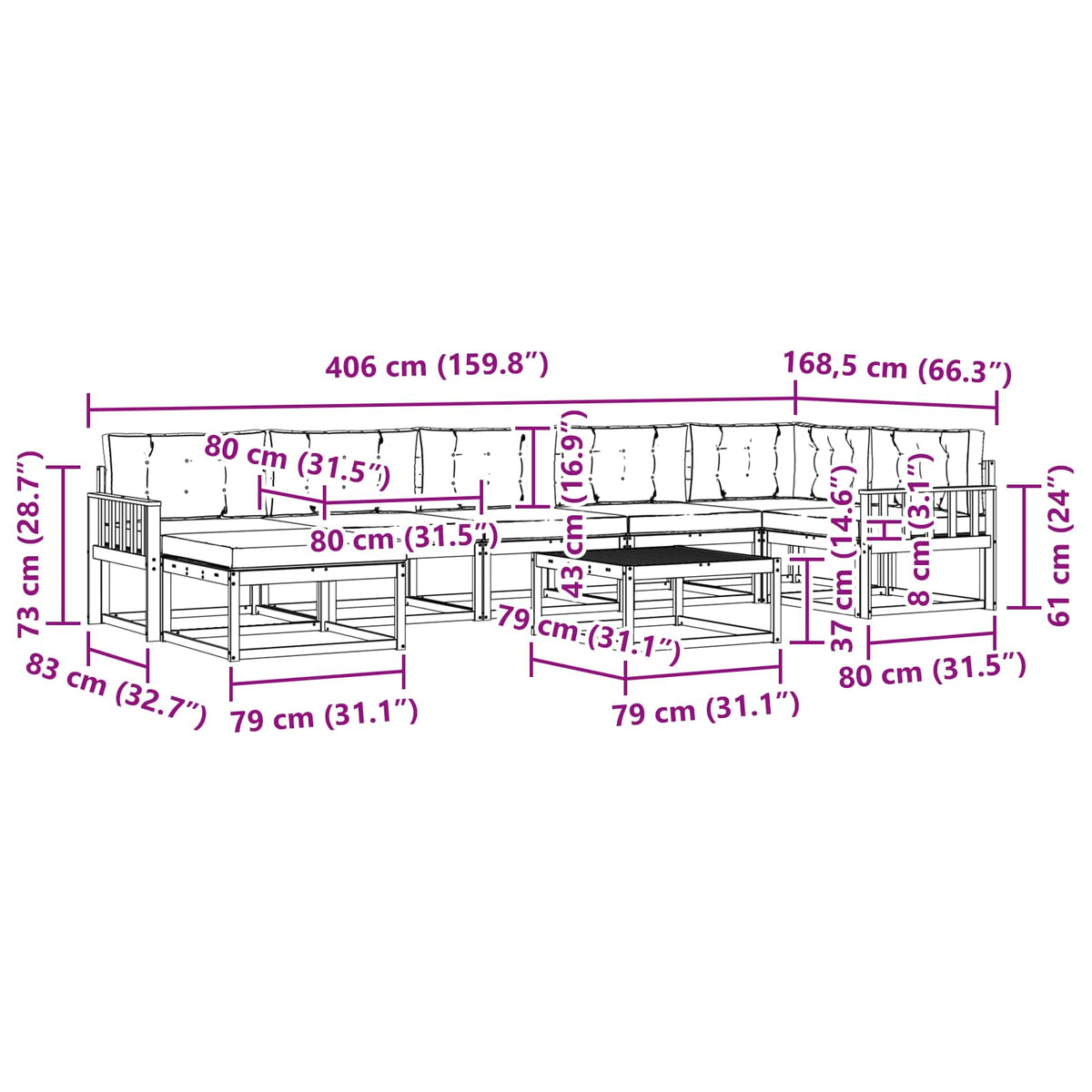 Set vanjskih sofa 8 kom. Bijela i bež