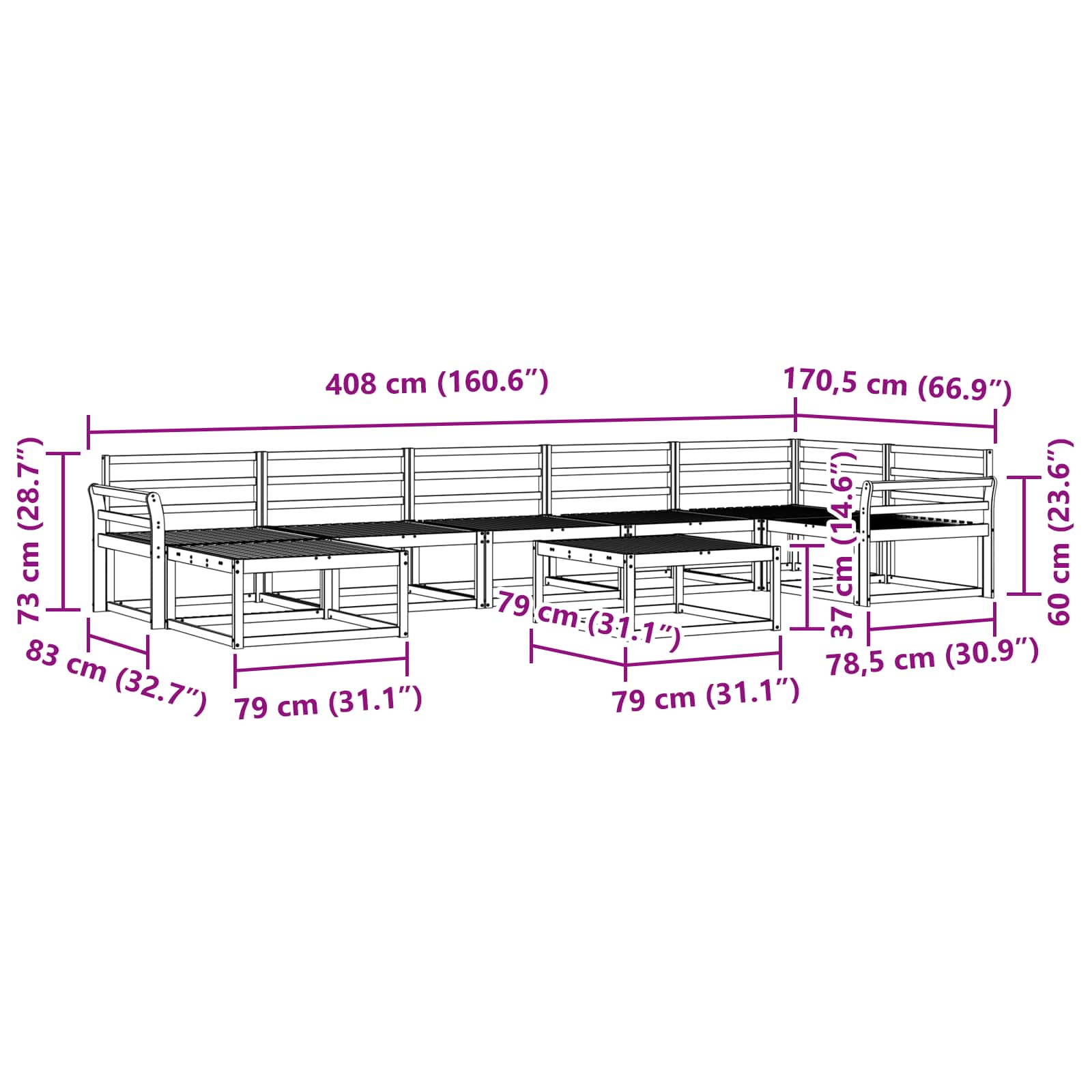 Set vanjskih sofa 8 pcs Bijela Čvrsto drvo akacije