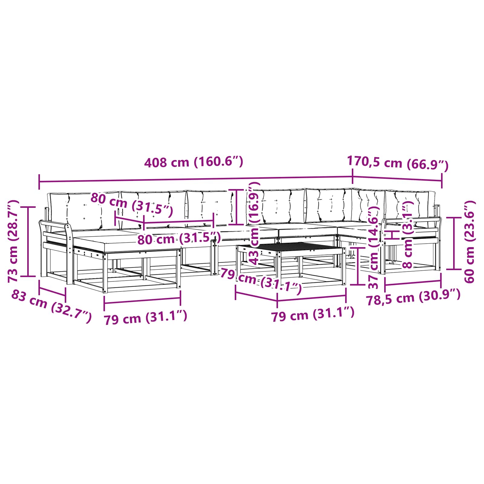 Set vanjskih sofa 8 kom. Bijela i antracit