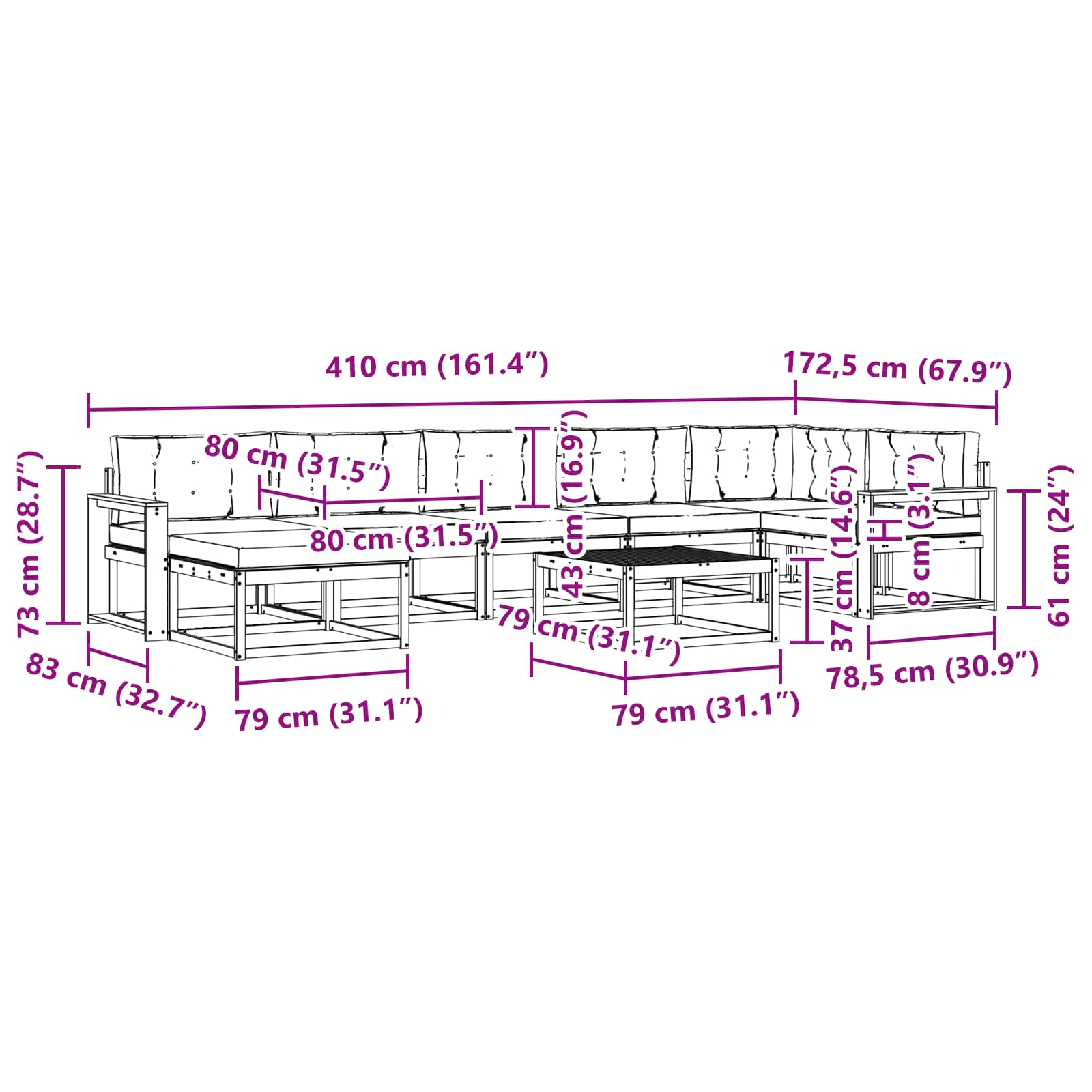 Set vanjskih sofa 8 pcs Bijela i svjetlosiva