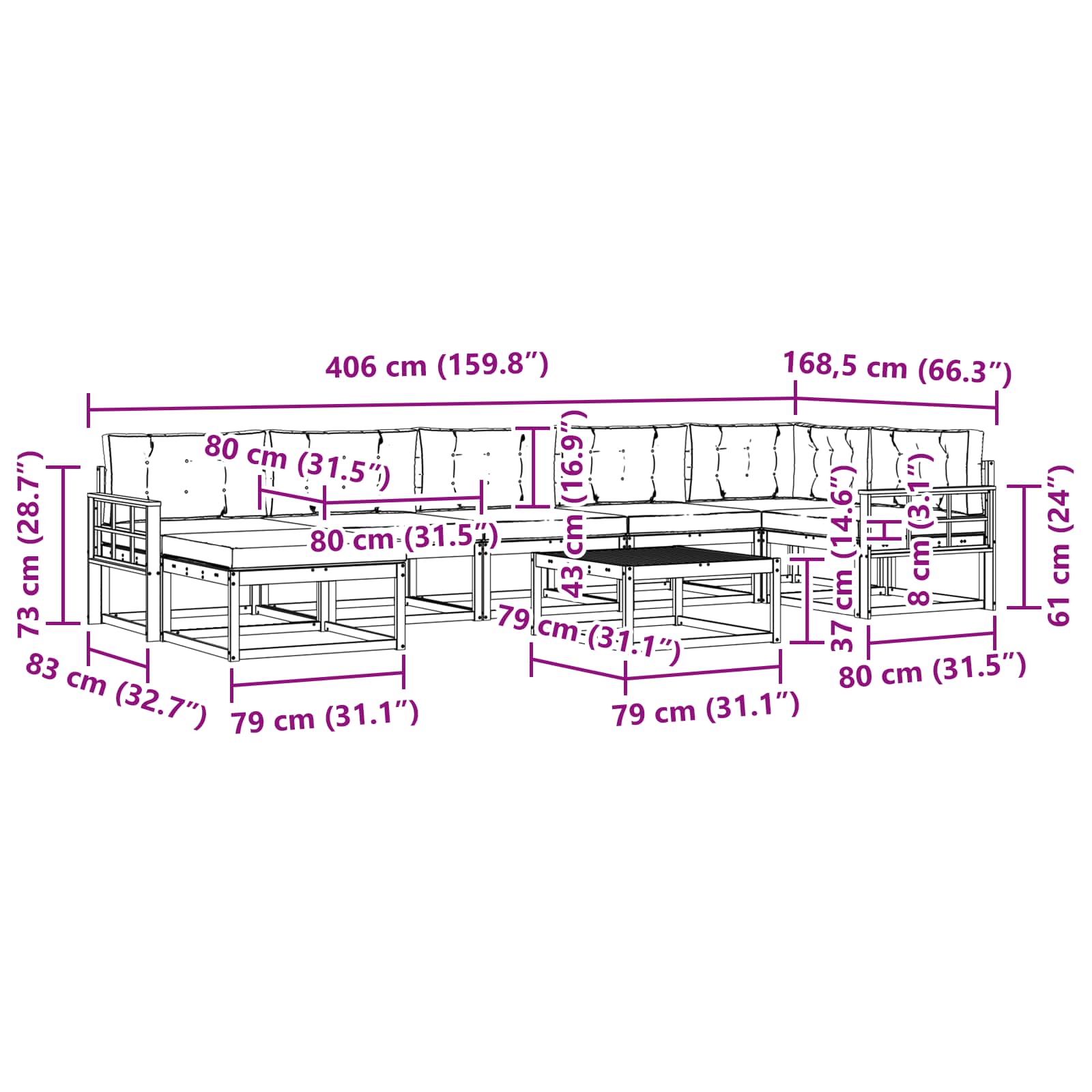 Set vanjskih sofa 8 pcs Bijela i bež
