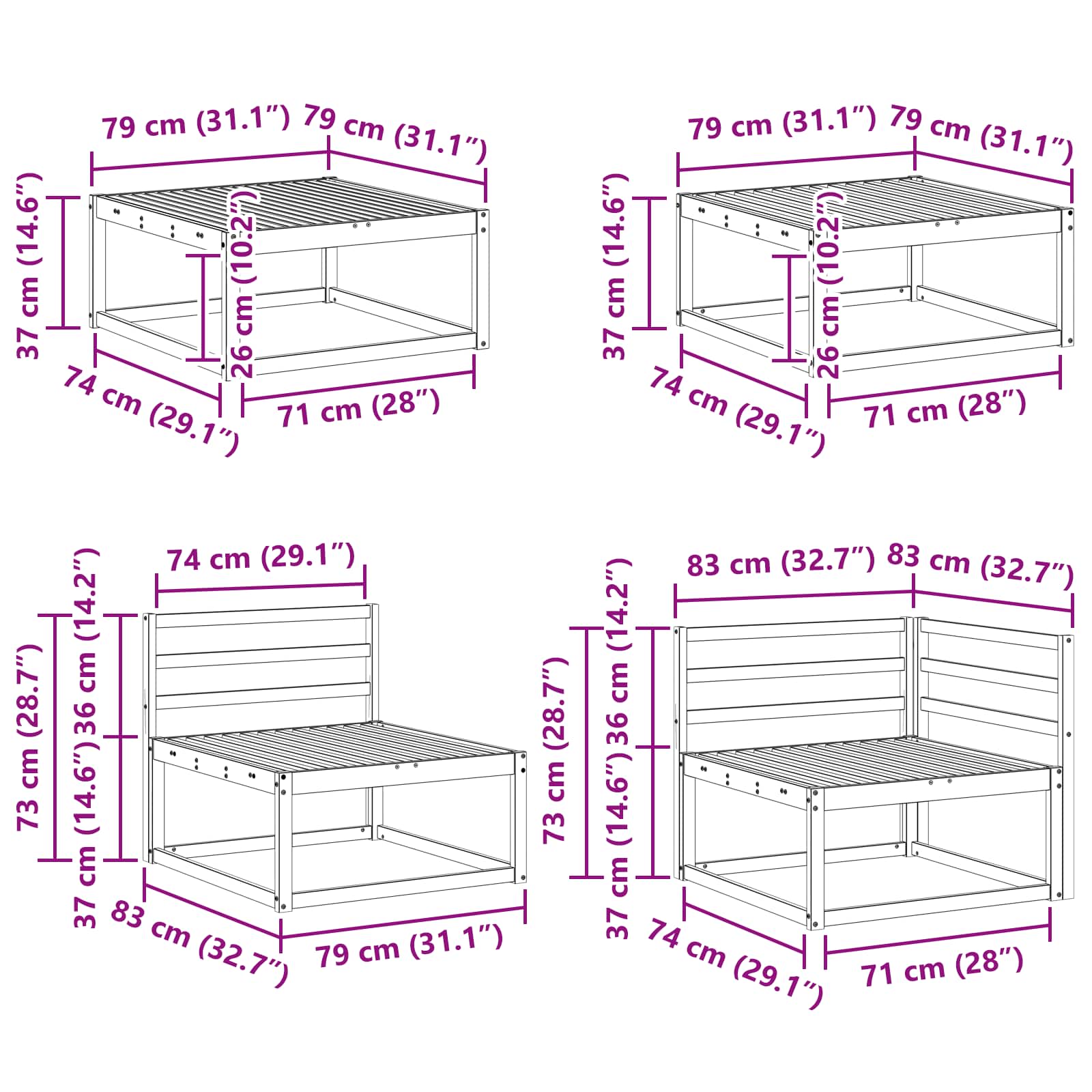 Set vanjskih sofa 8 pcs Bijela Čvrsto drvo akacije