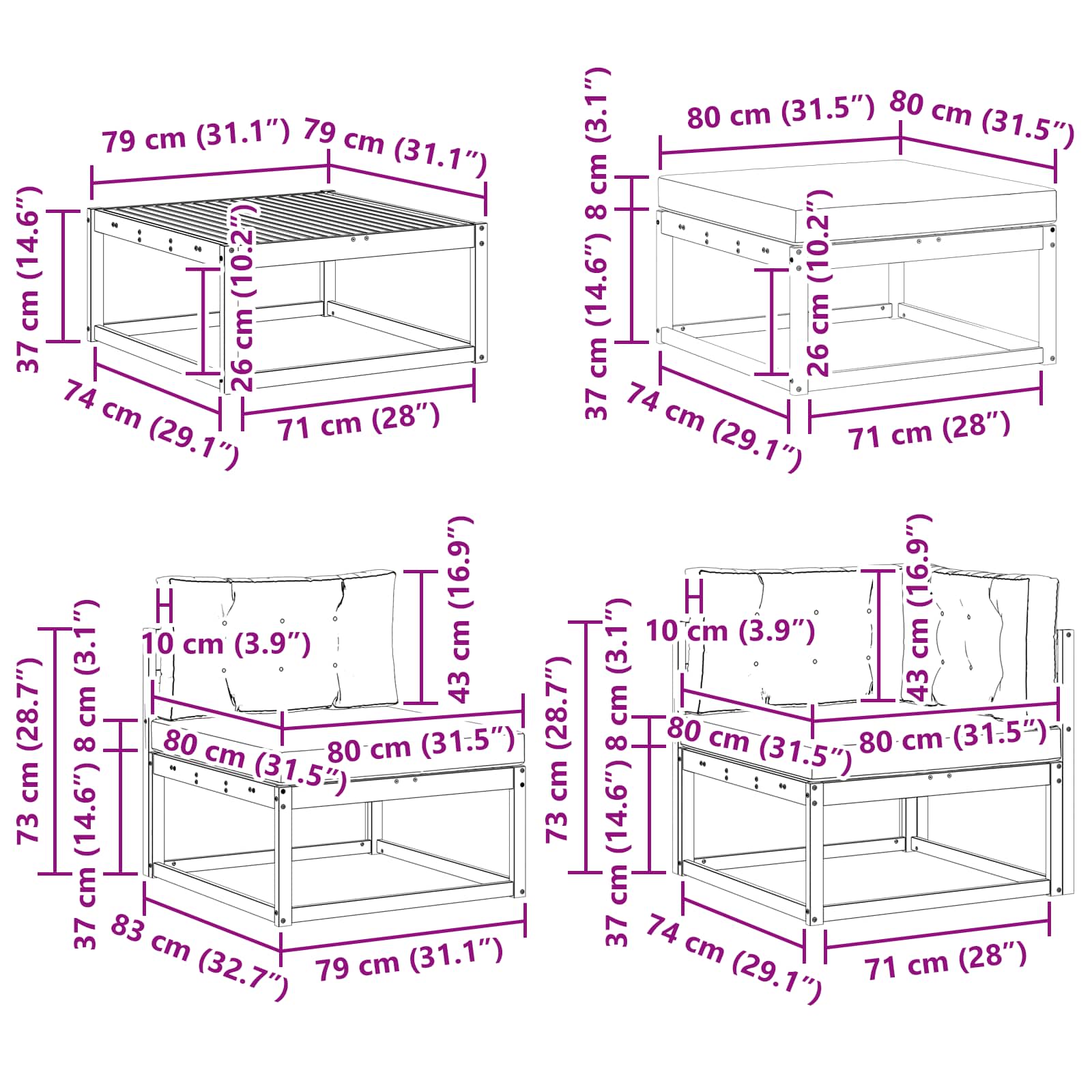 Set vanjskih sofa 8 pcs Bijela i bež