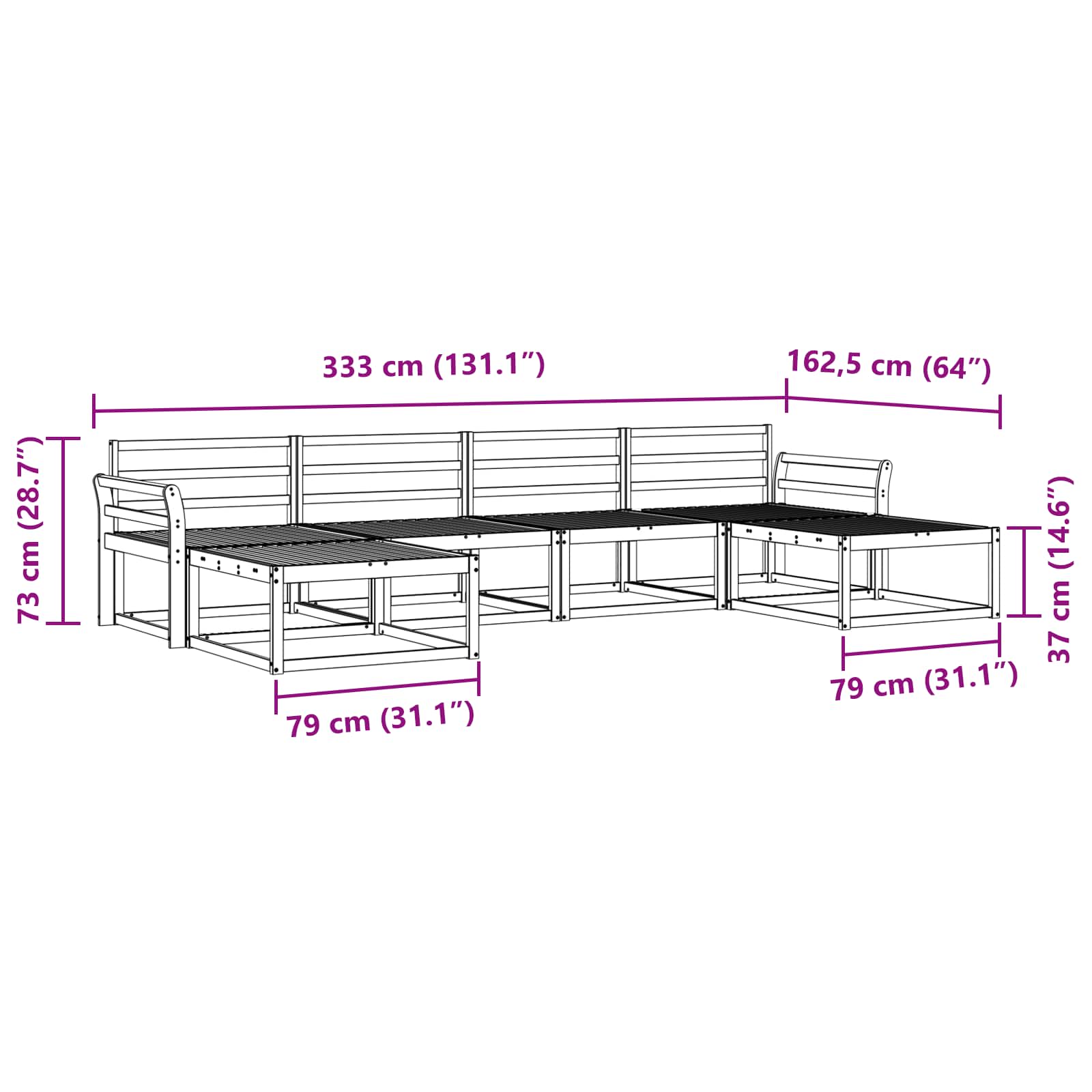 Set vanjskih sofa 6 pcs Bijela Čvrsto drvo akacije