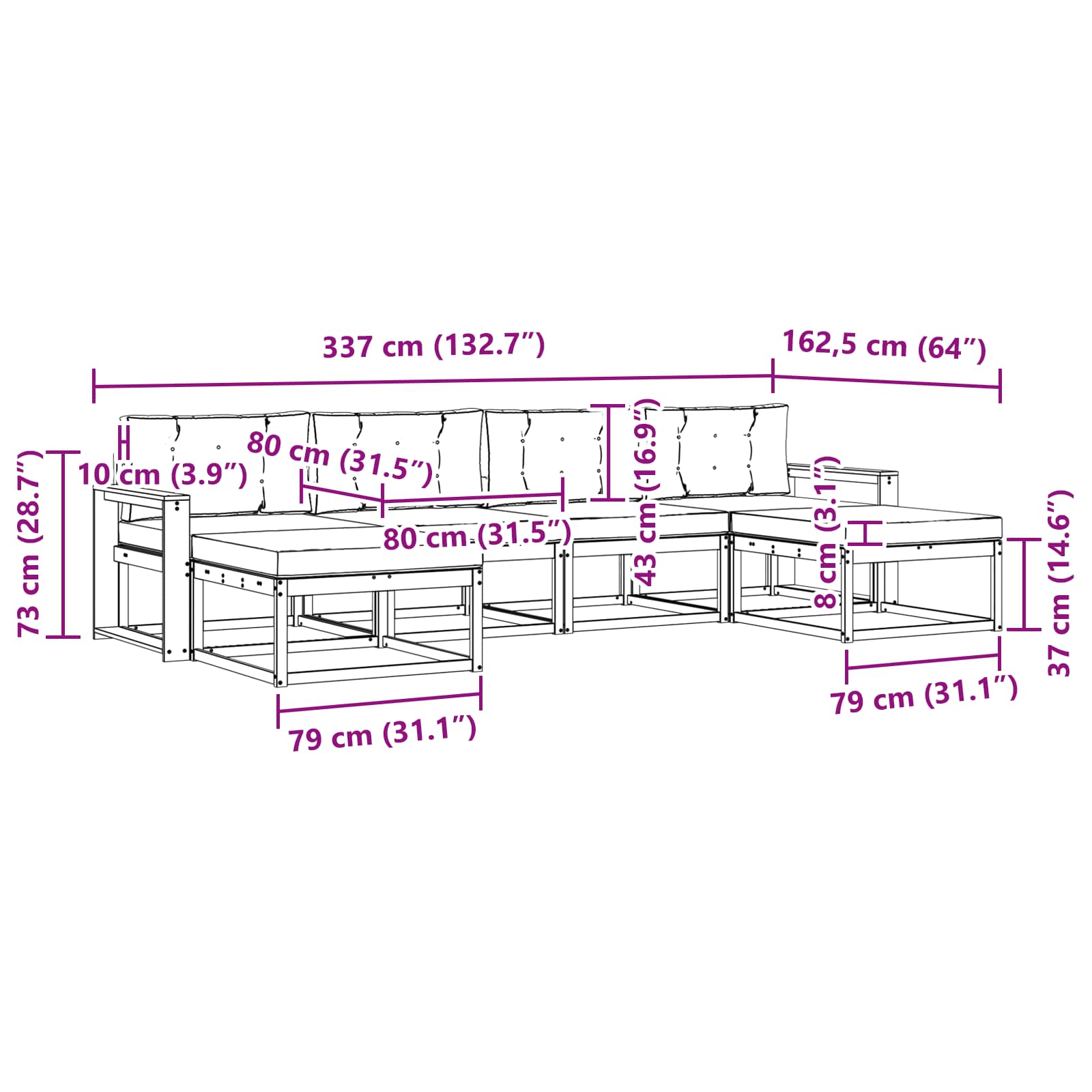 Set vanjskih sofa s jastukom 6 pcs Bijela i bež