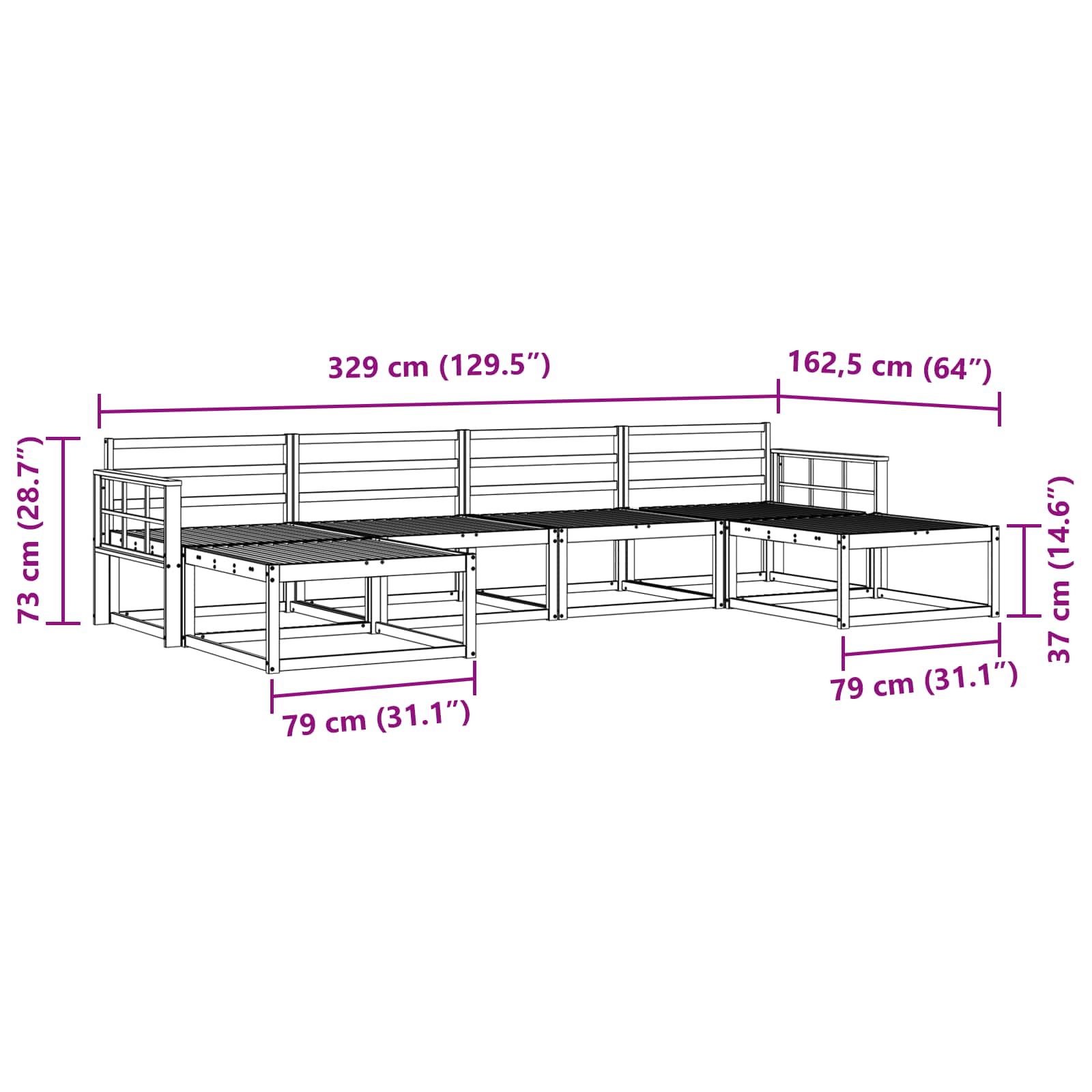 Set vanjskih sofa 6 pcs Bijela Čvrsto drvo akacije
