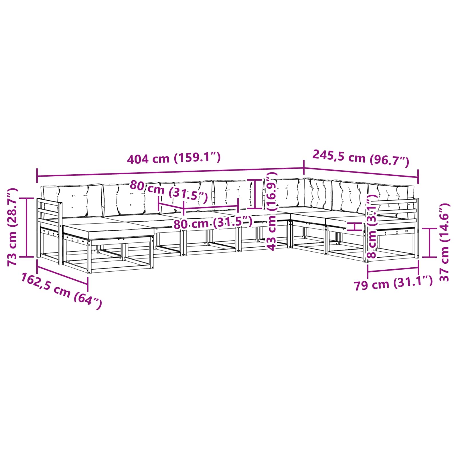 Set vanjskih sofa 8 pcs Bijela i svjetlosiva