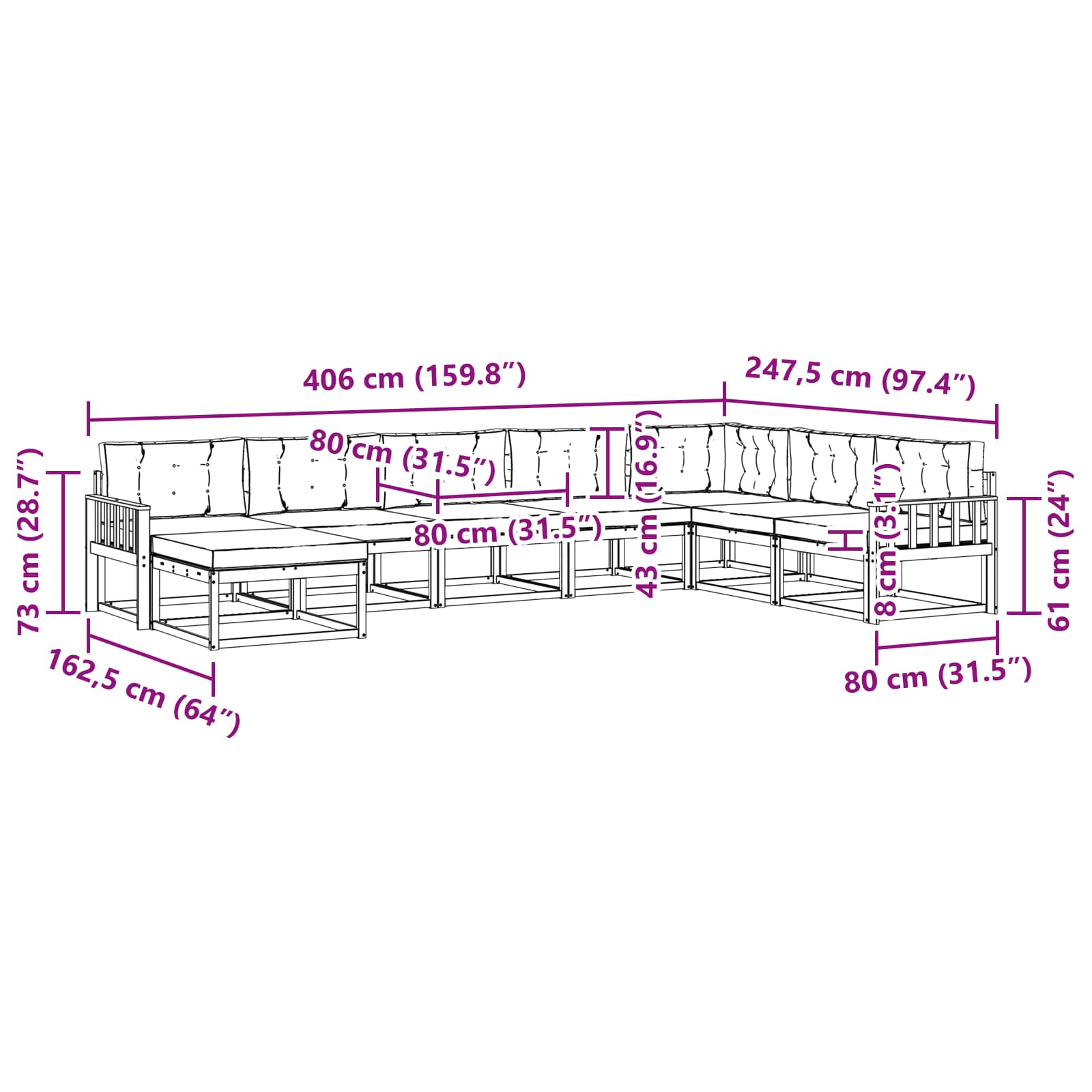 Set vanjskih sofa 8 pcs Bijela i svjetlosiva