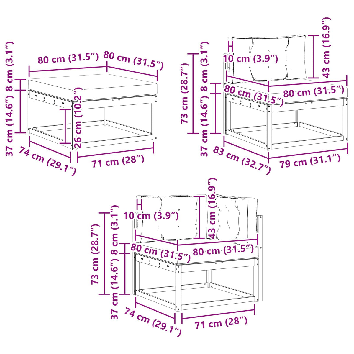 Set vanjskih sofa 8 kom. Bijela i bež 408 x 250 x 73 cm