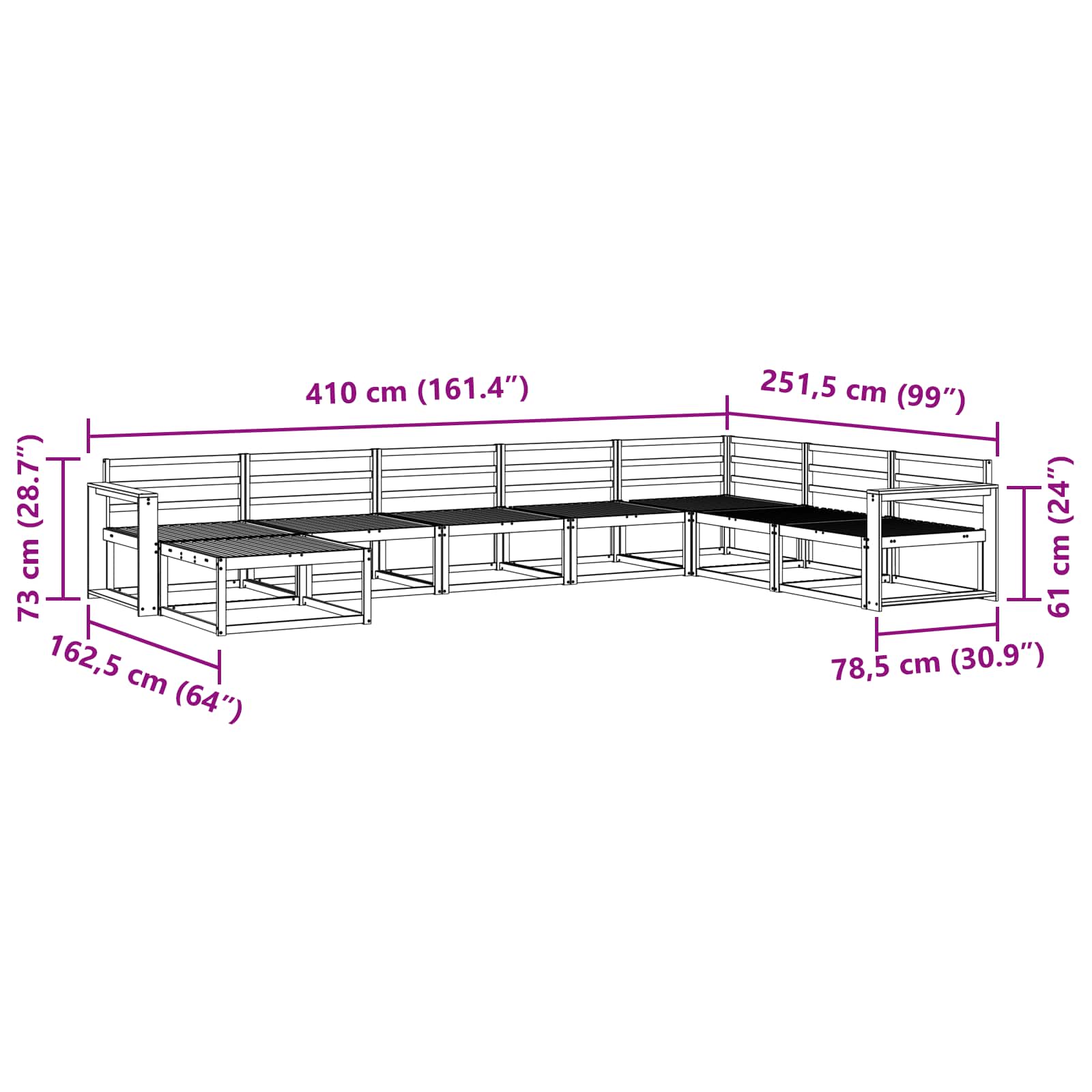 Set vanjskih sofa 8 pcs Bijela Čvrsto drvo akacije