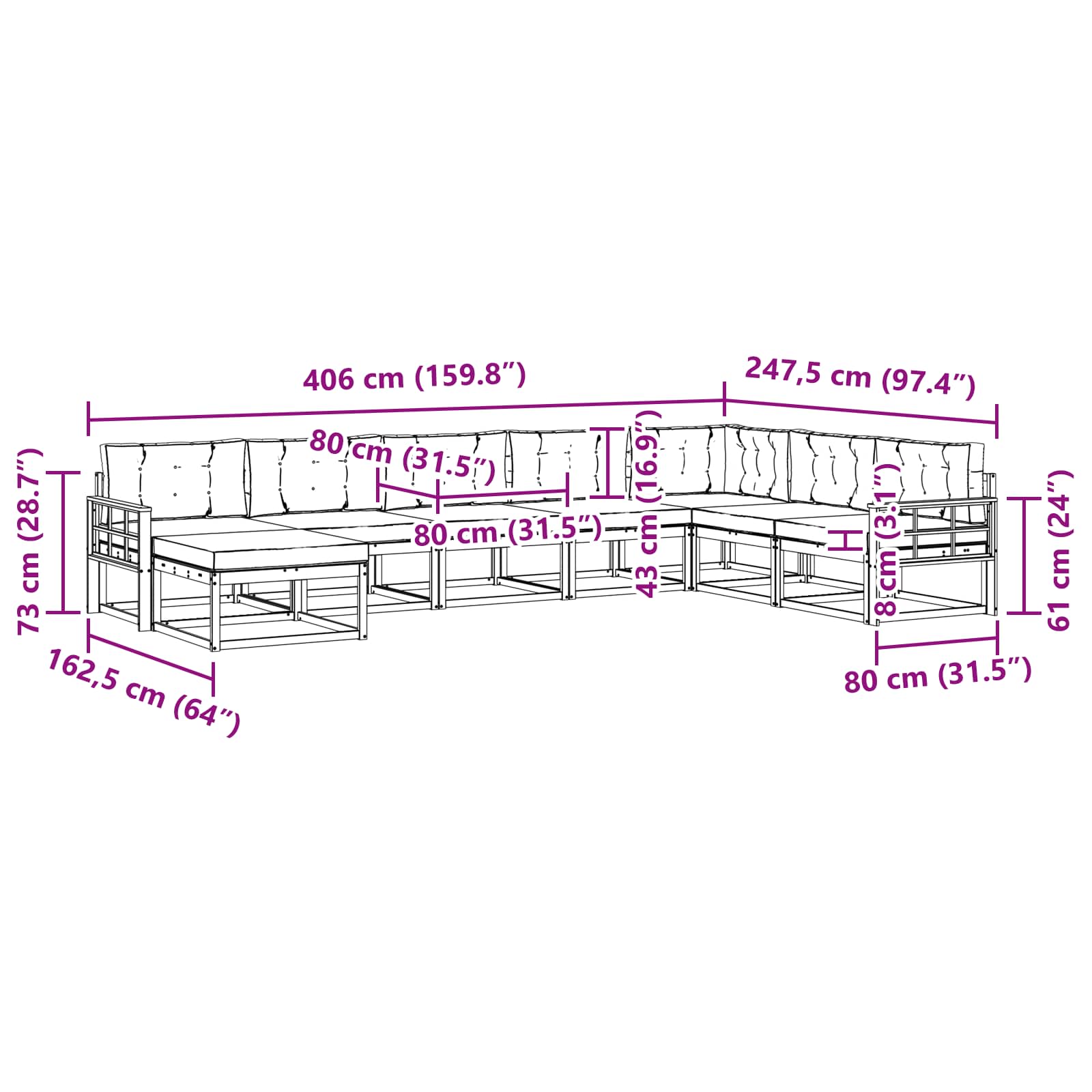 Set vanjskih sofa 8 pcs Bijela i svjetlosiva