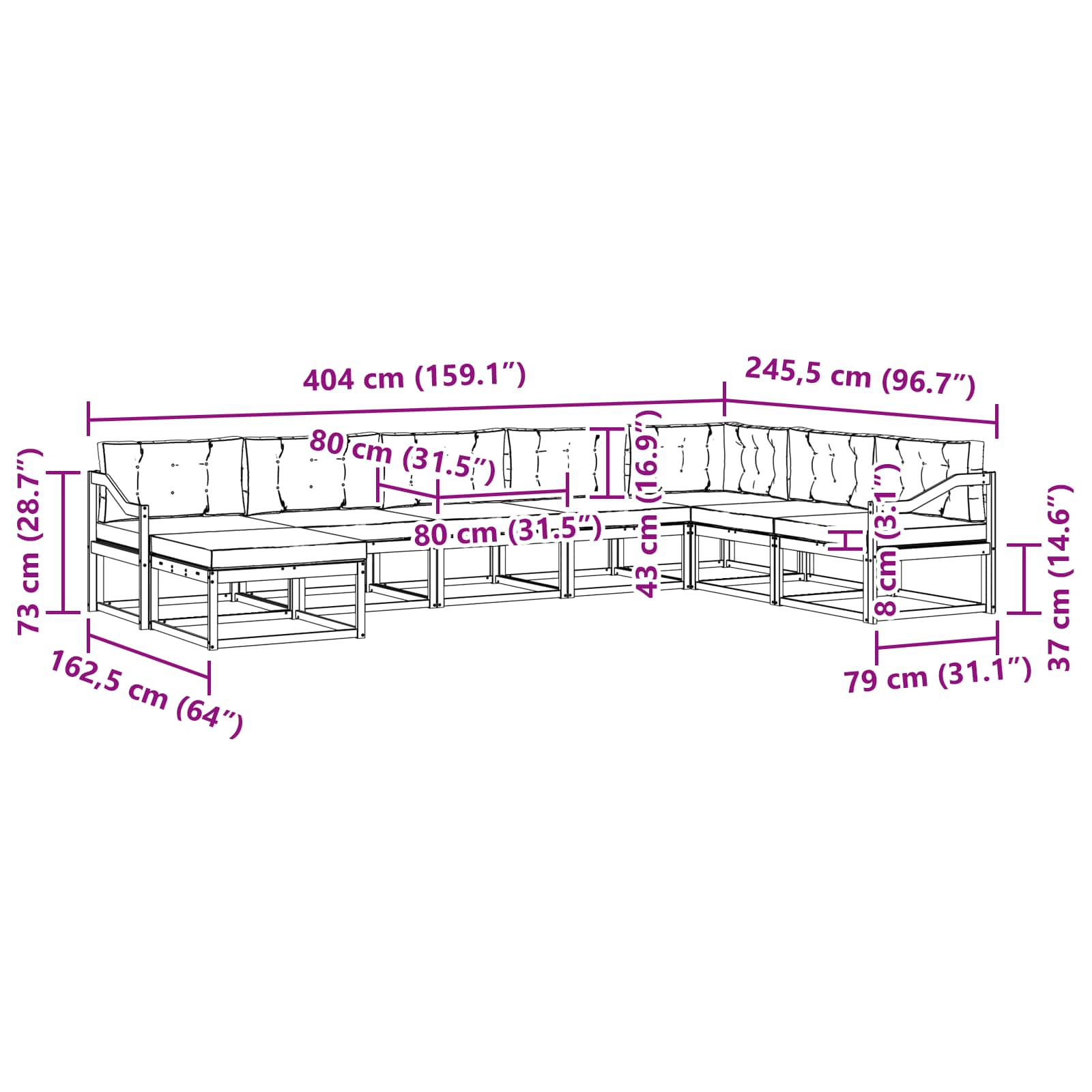 Set vanjskih sofa 8 pcs Bijela i svjetlosiva