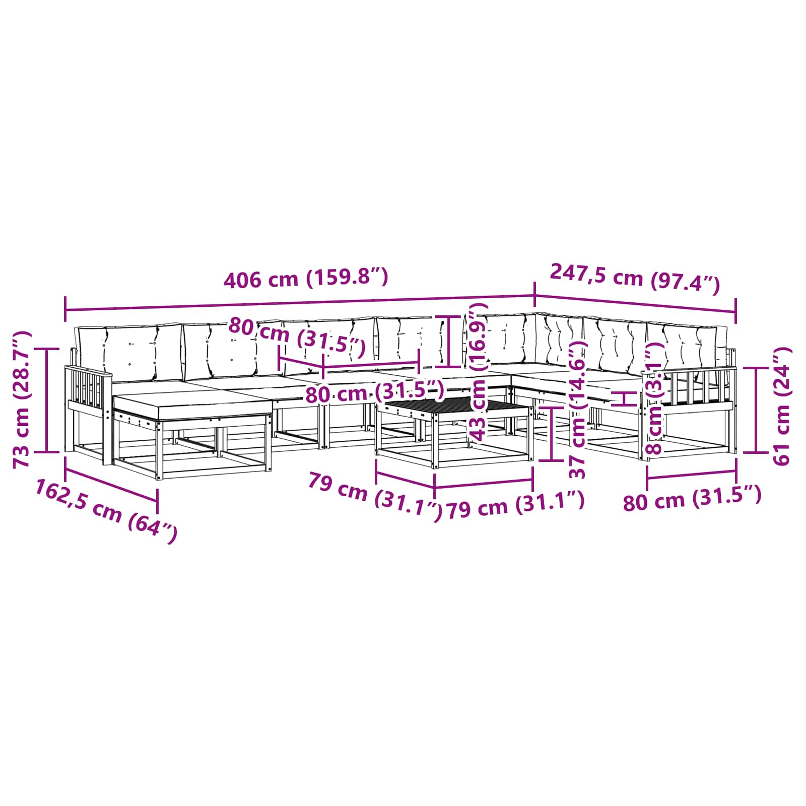 Set vanjskih sofa 9 kom. Bijela i bež