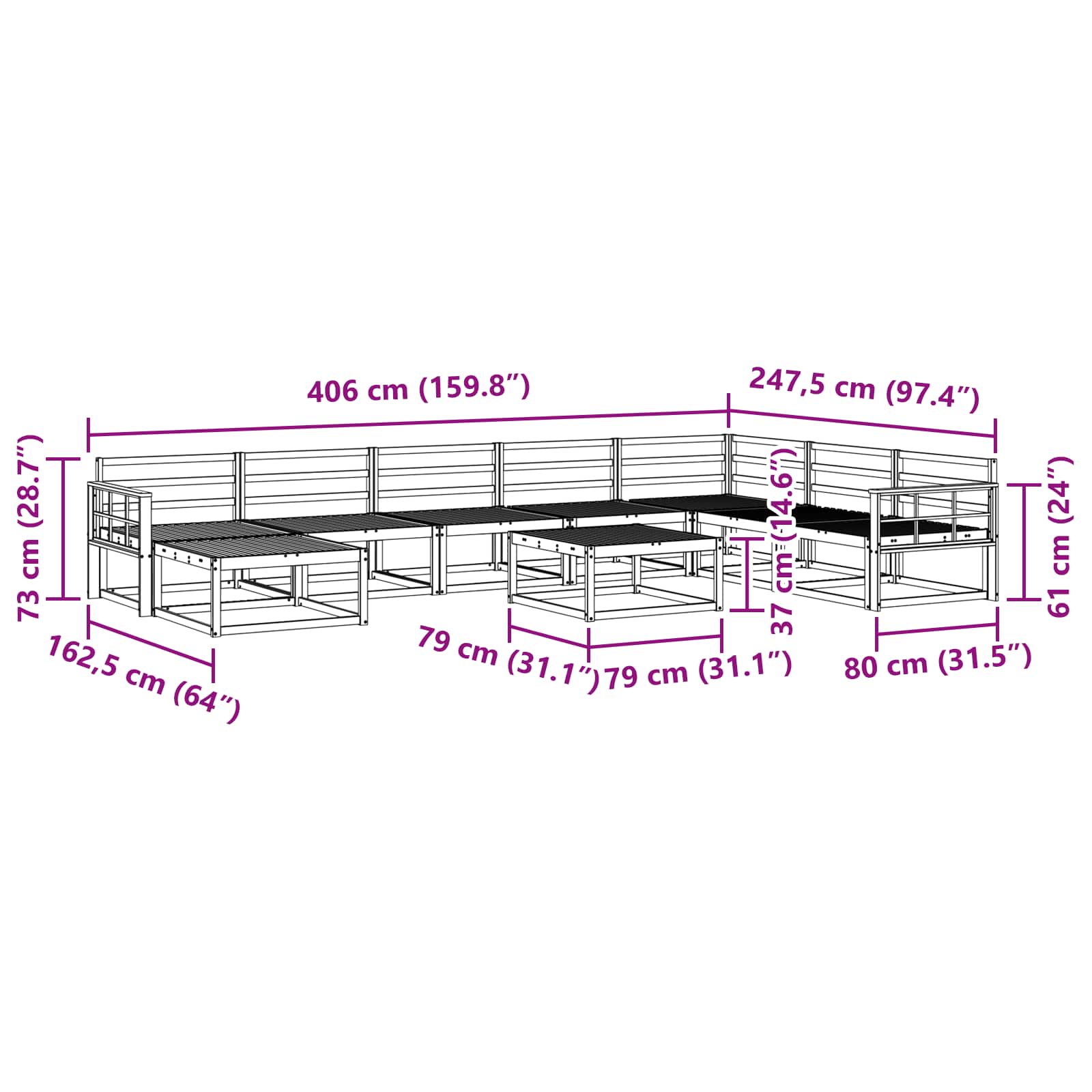Set vanjskih sofa 9 pcs Bijela Čvrsto drvo akacije