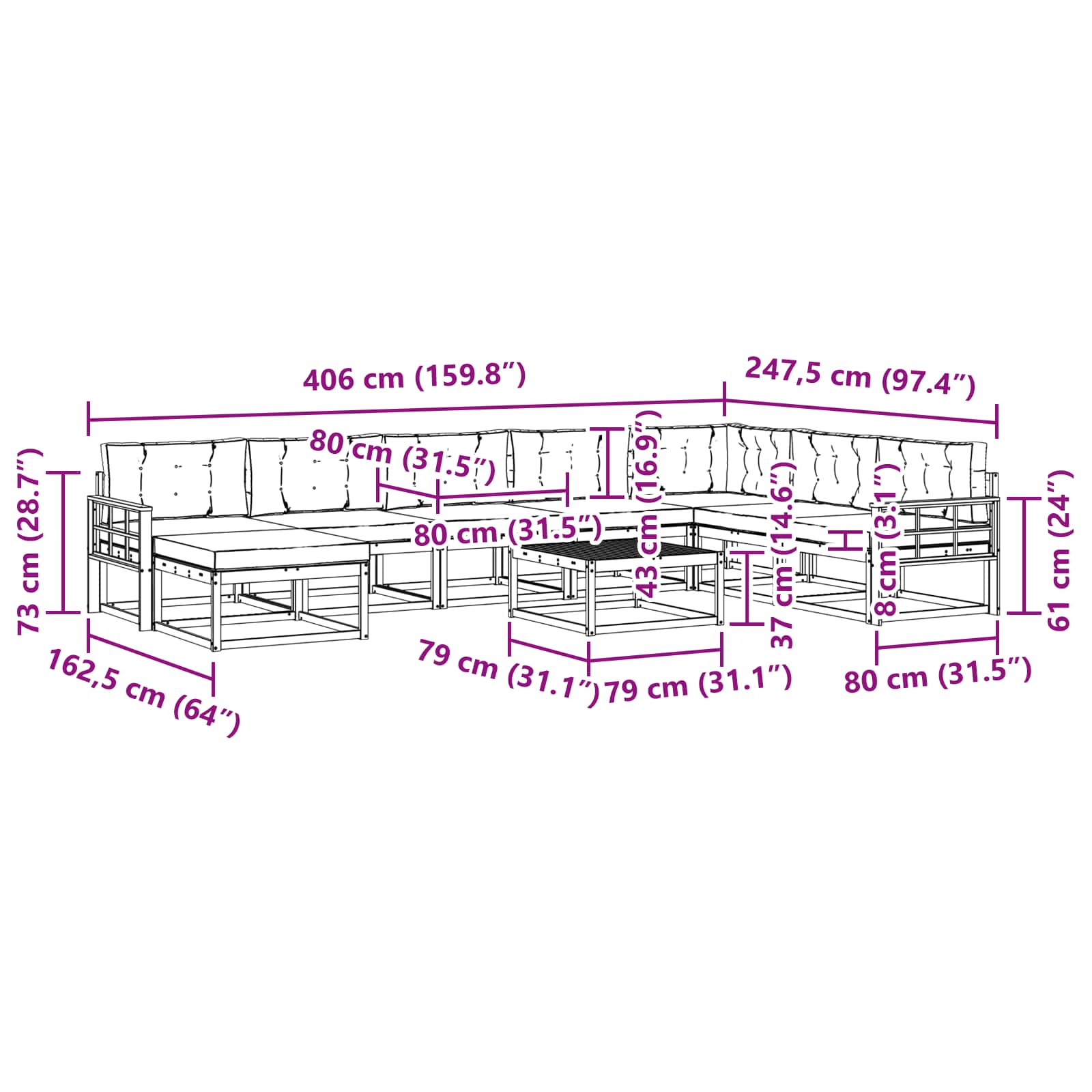 Set vanjskih sofa 9 pcs Bijela i svjetlosiva
