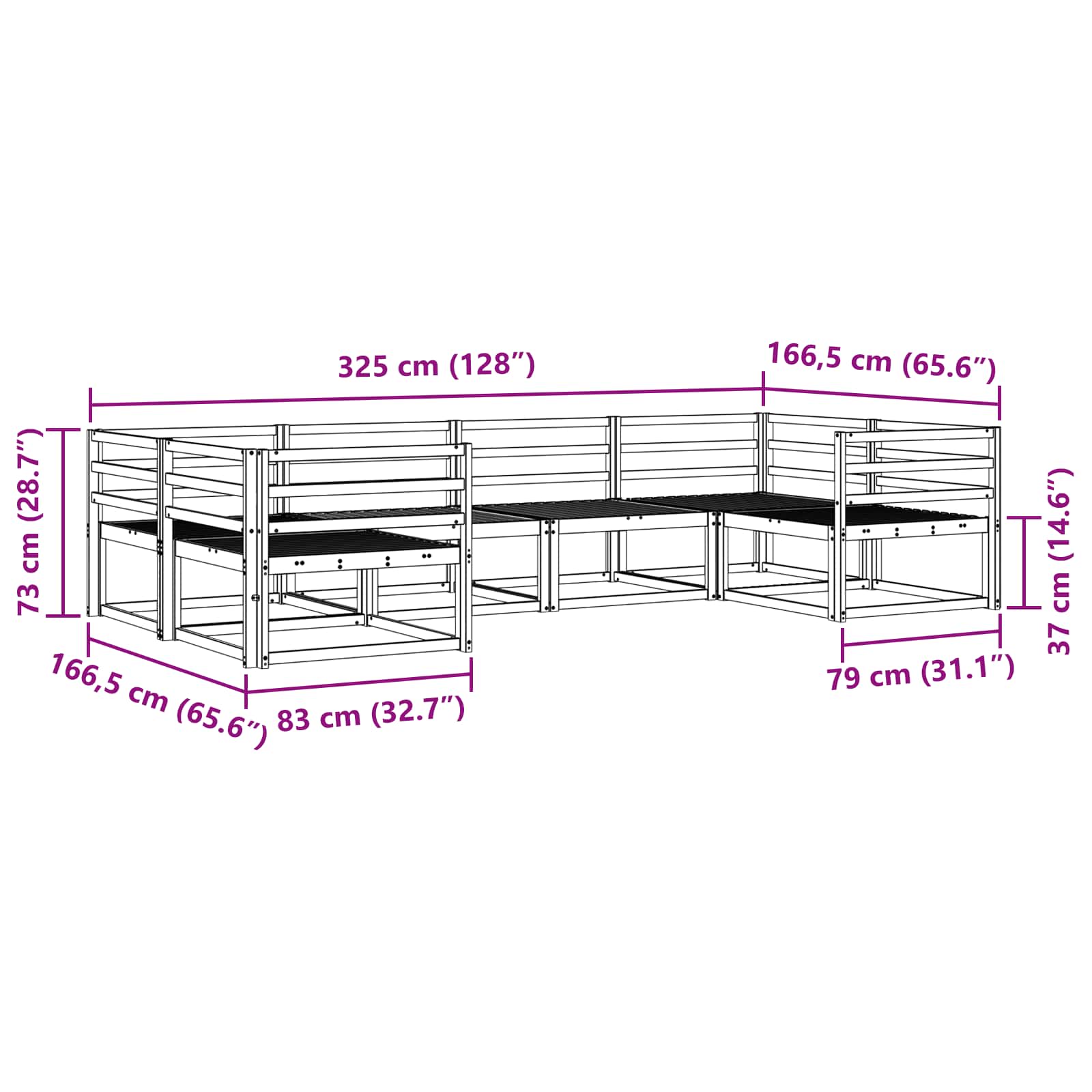 Set vanjskih sofa 6 pcs Bijela Čvrsto drvo akacije