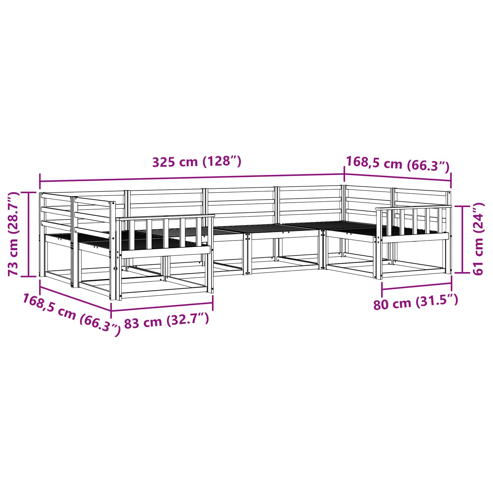 Set vanjskih sofa 6 pcs Bijela Čvrsto drvo akacije