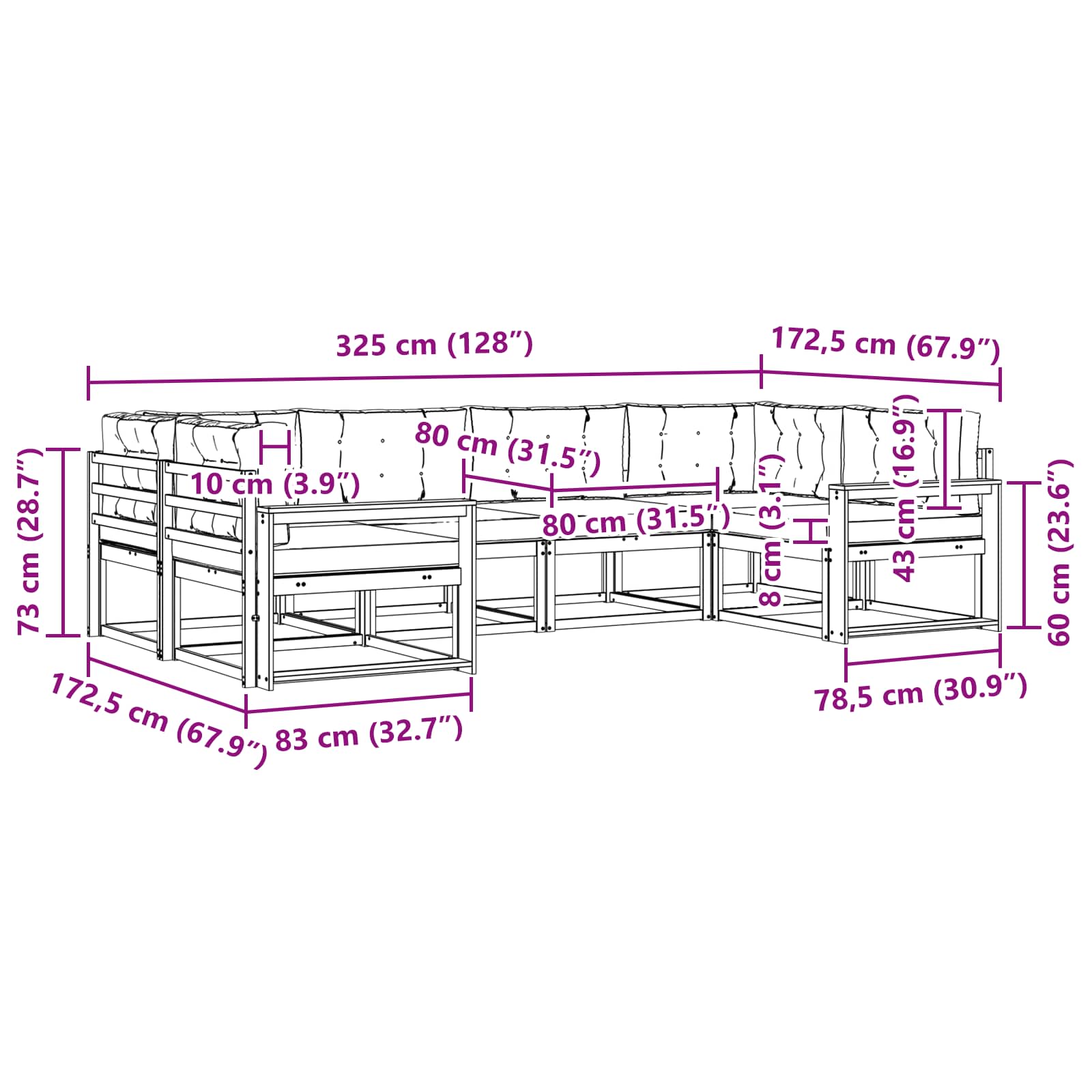 Set vanjskih sofa 6 pcs Bijela Čvrsto drvo akacije