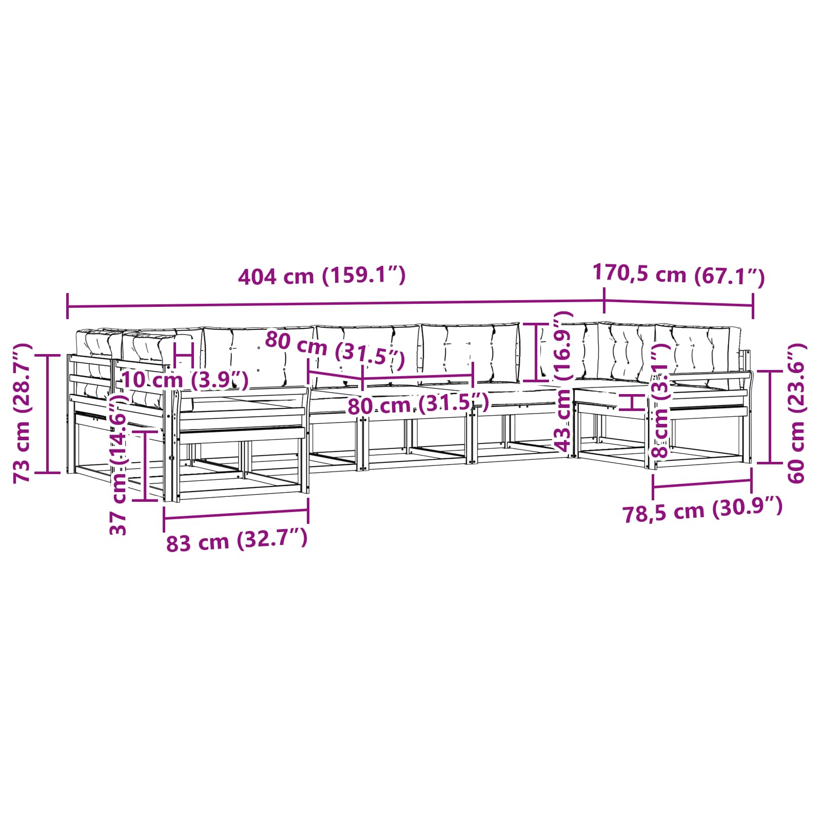 Set vanjskih sofa s jastukom 7 pcs Bijela i bež