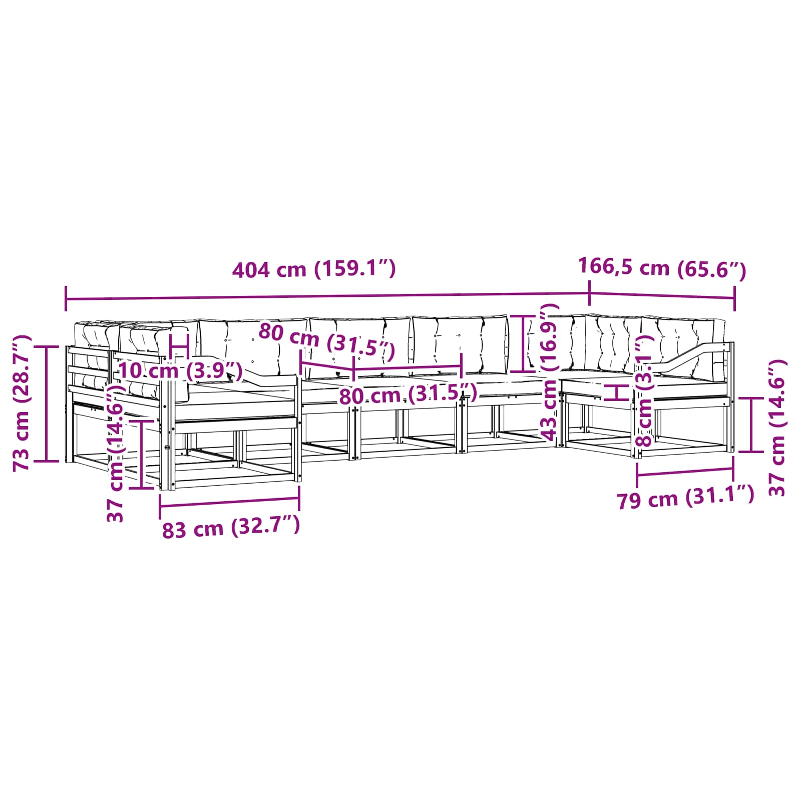 Set vanjskih sofa s jastukom 7 pcs Bijela i bež