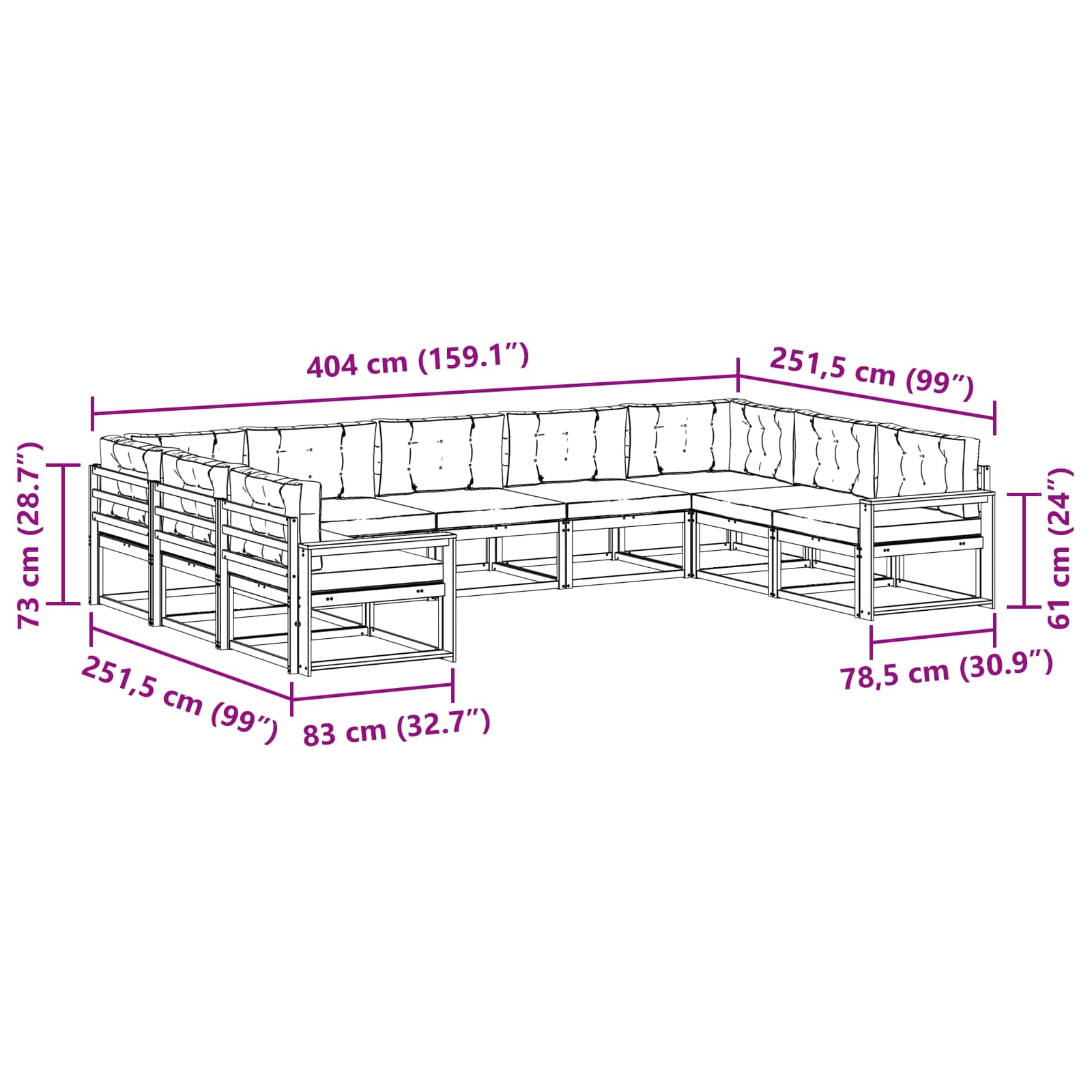 Set vanjskih sofa s jastukom 9 pcs Bijela i svjetlosiva