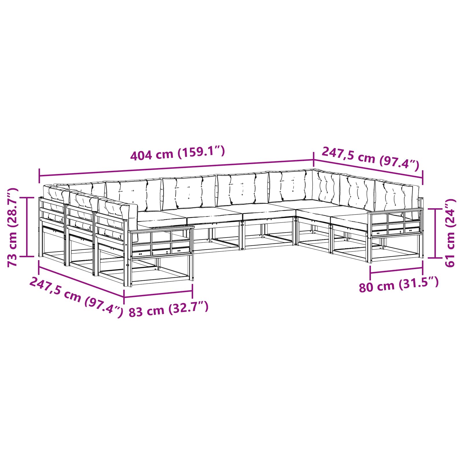 Set vanjskih sofa s jastukom 9 pcs Bijela i krem