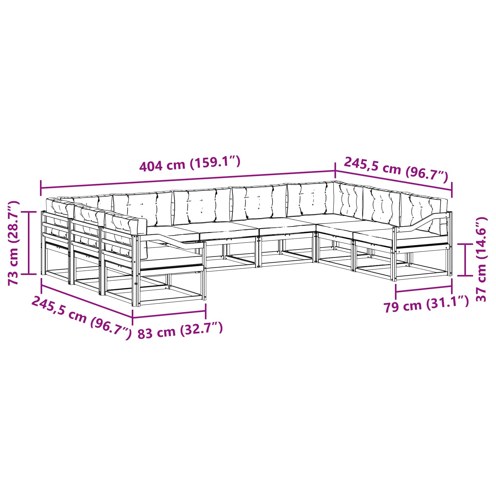 Set vanjskih sofa 7 pcs Čvrsto drvo akacije