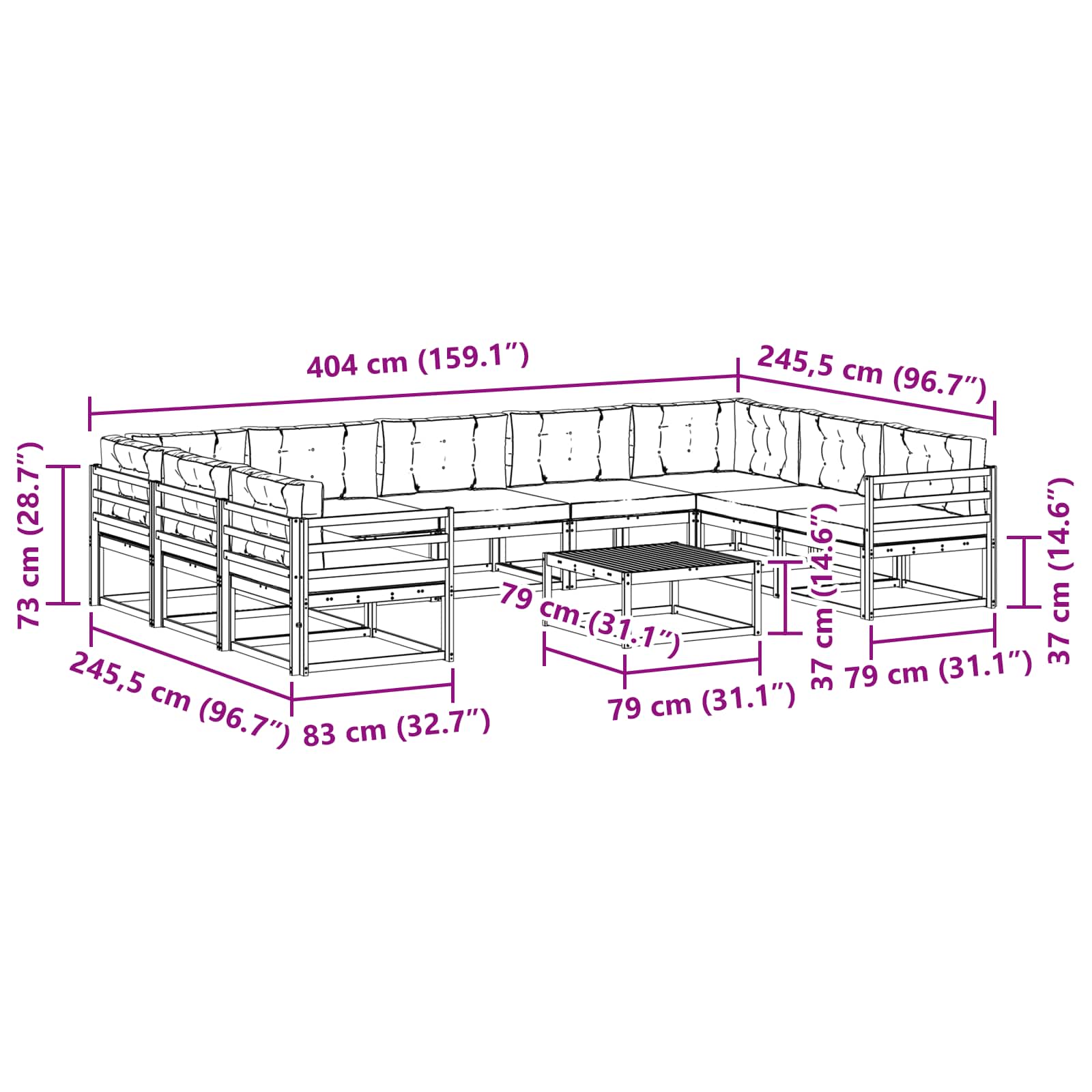 Set vanjskih sofa s jastukom 10 pcs Bijela i krem