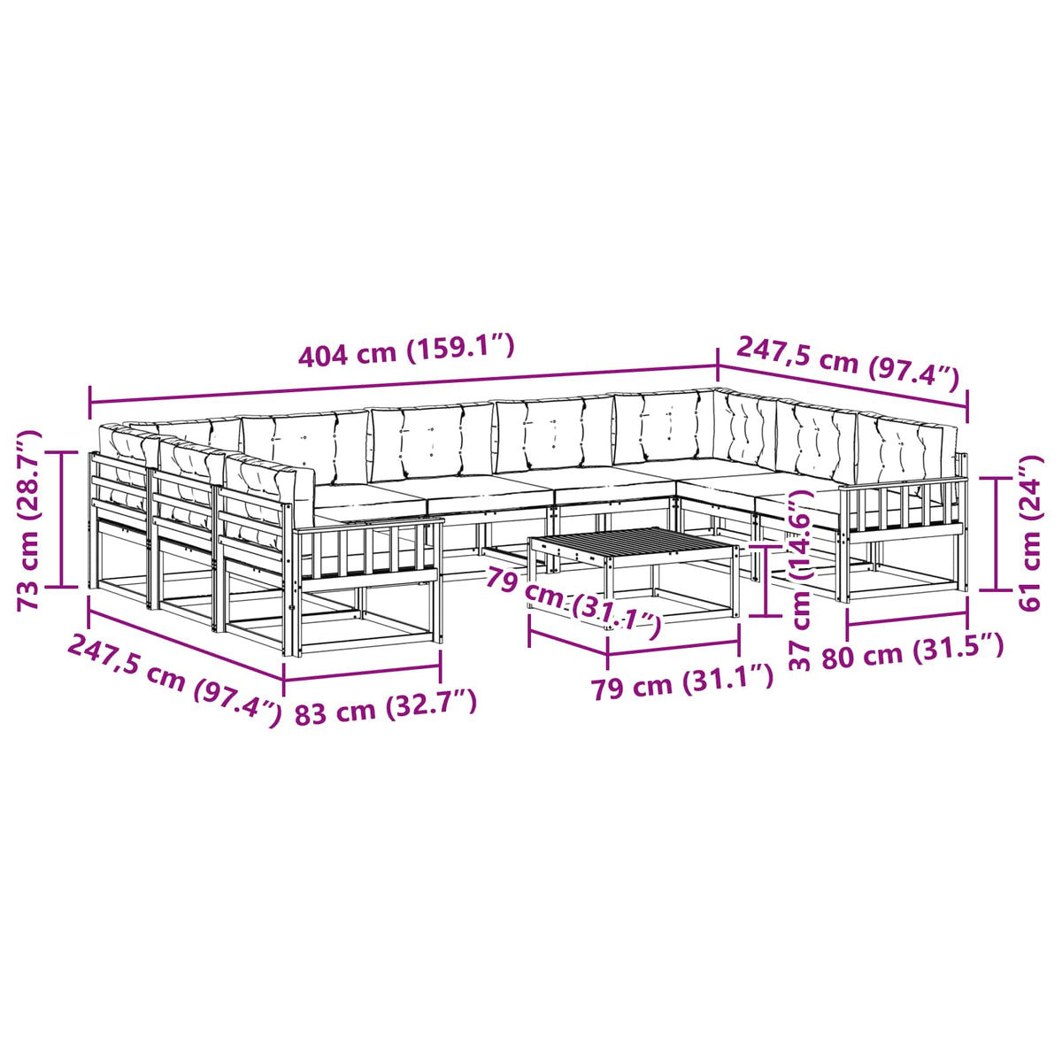 Set vanjskih sofa 10 kom. Bijela i krem