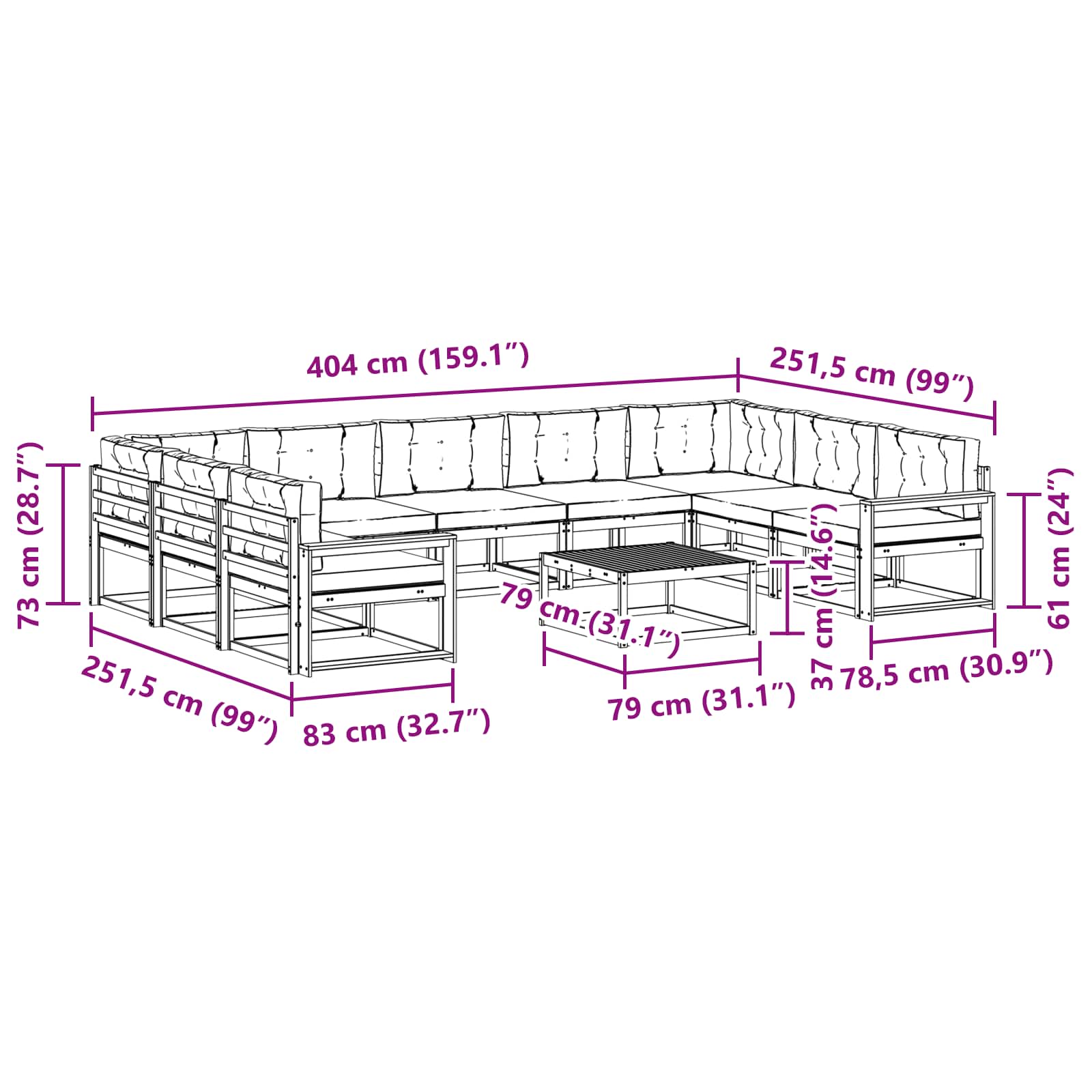 Set vanjskih sofa s jastukom 10 pcs Bijela i krem