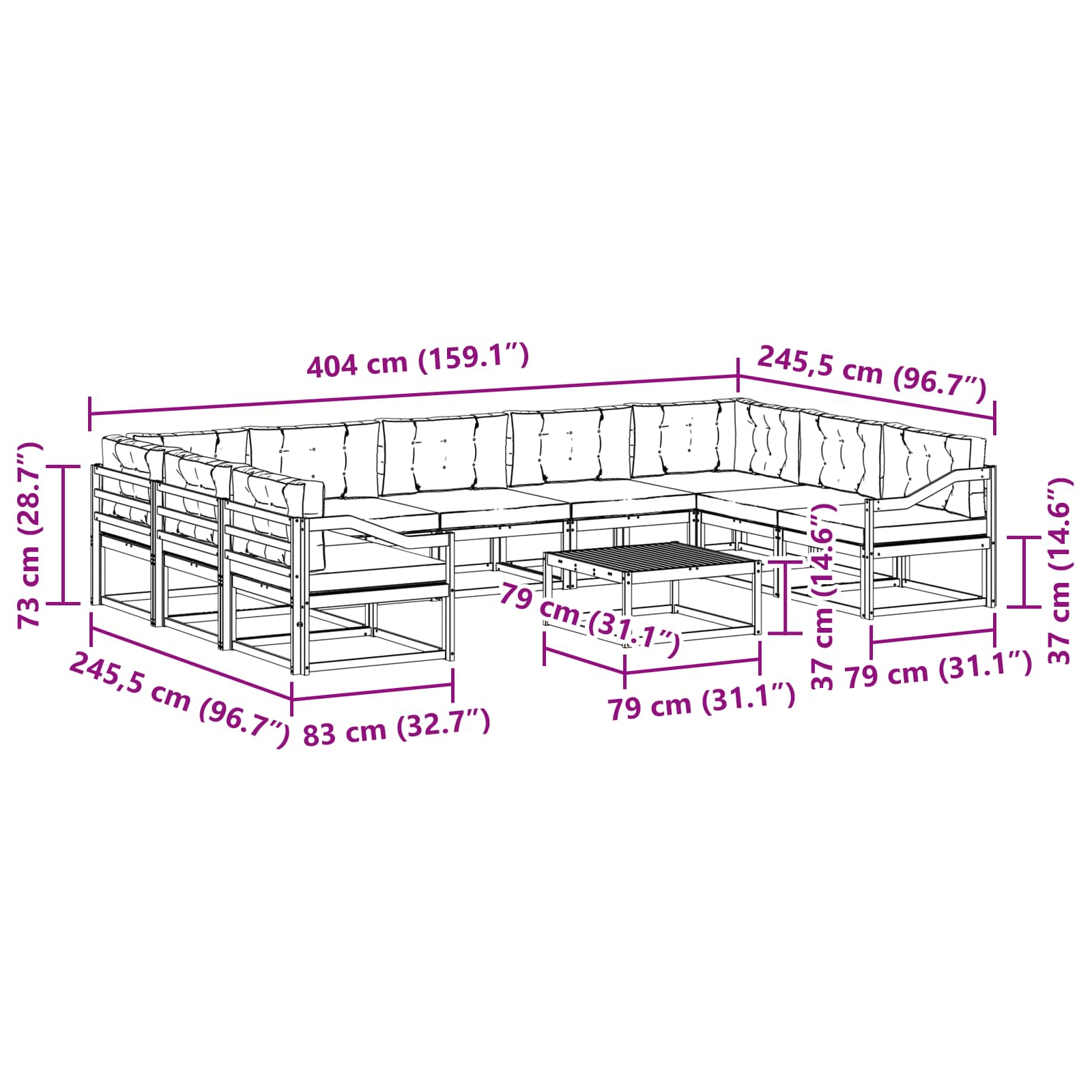 Set vanjskih sofa s jastukom 10 pcs Bijela i antracit