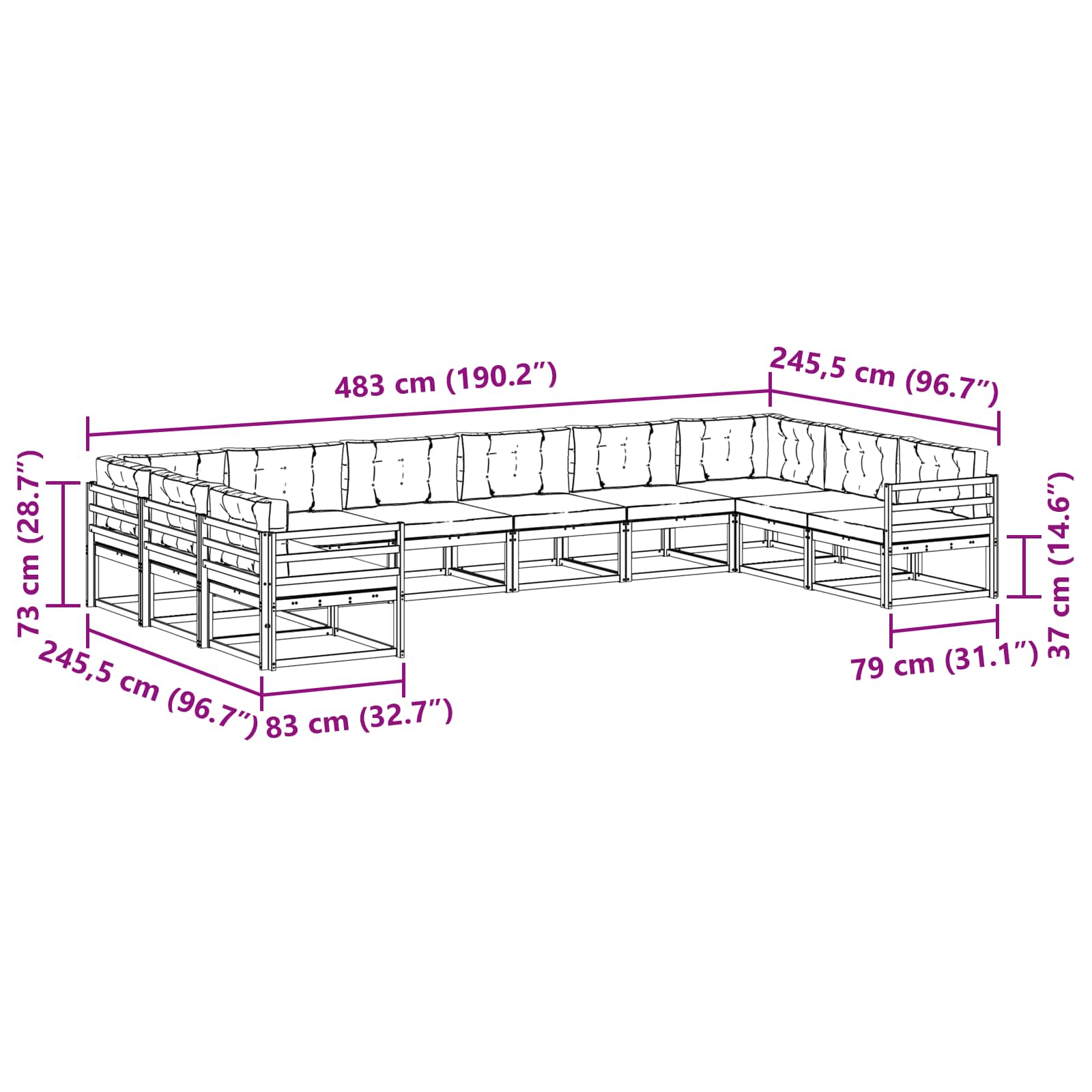 Set vanjskih sofa s jastukom 10 pcs Bijela i svjetlosiva