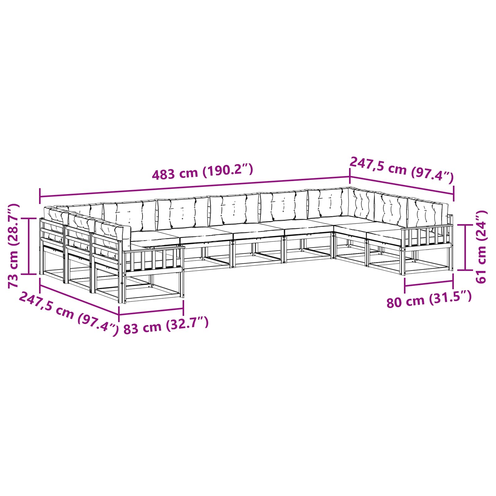 Set vanjskih sofa s jastukom 10 pcs Bijela i svjetlosiva