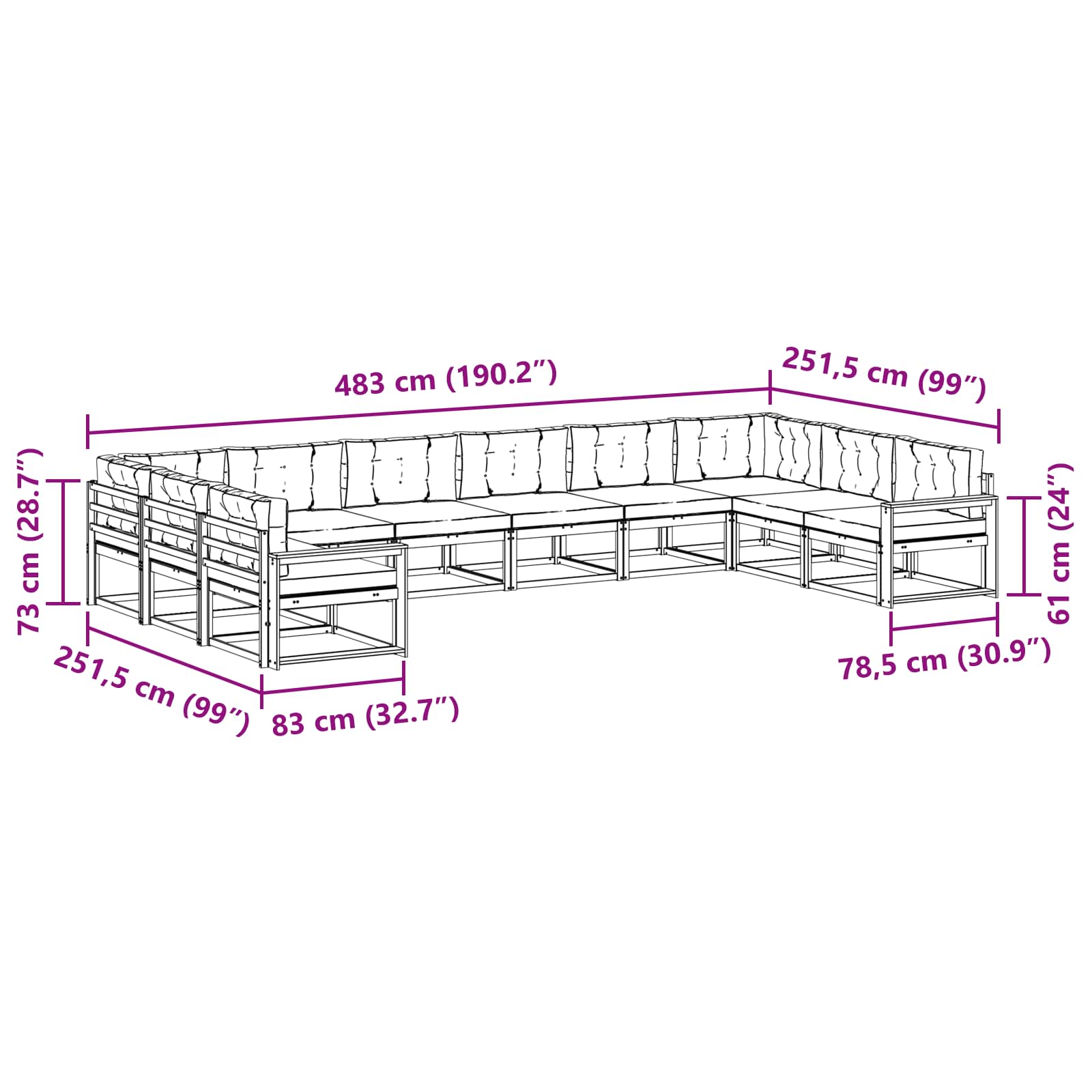 Set vanjskih sofa s jastukom 10 pcs Bijela i krem
