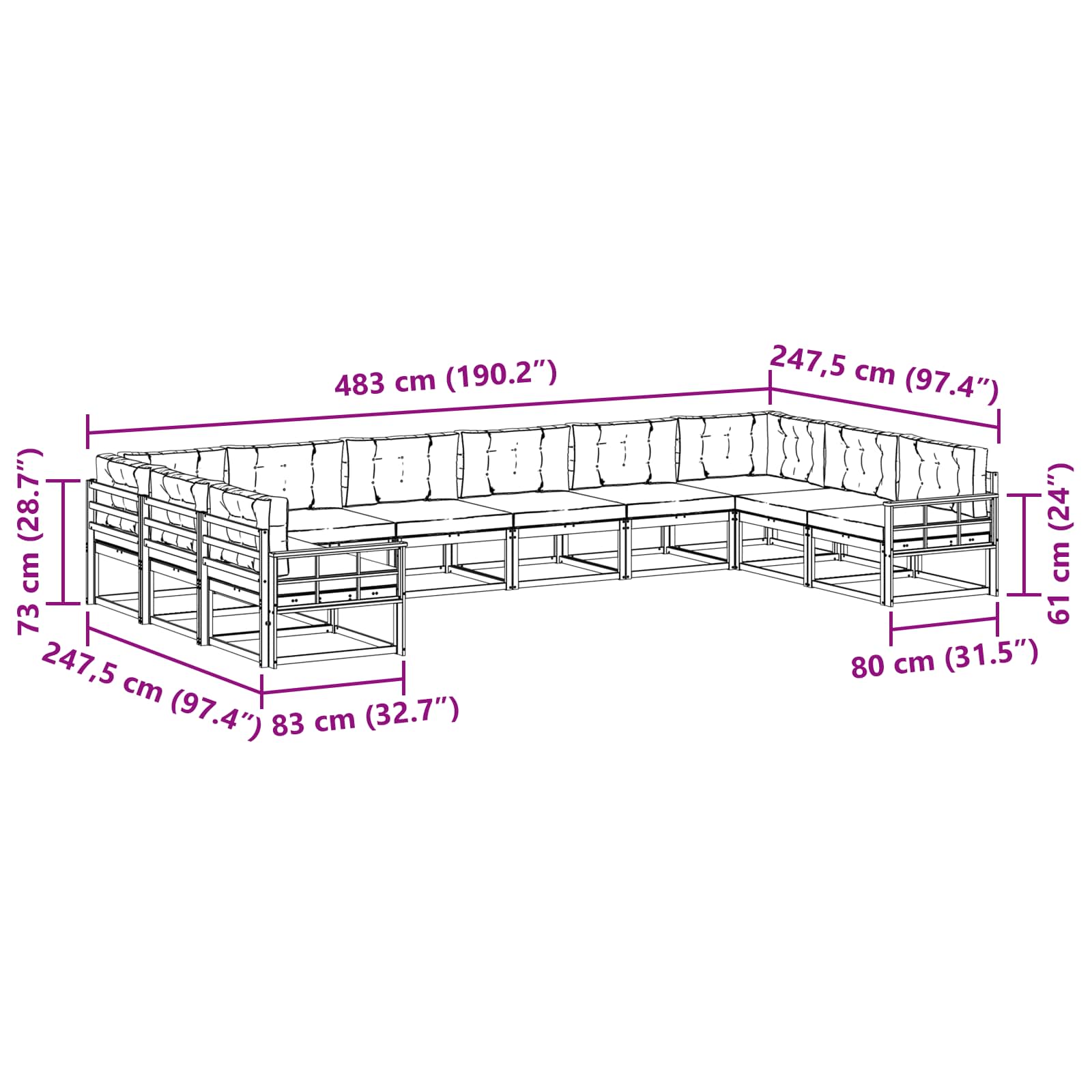 Set vanjskih sofa s jastukom 10 pcs Bijela i krem