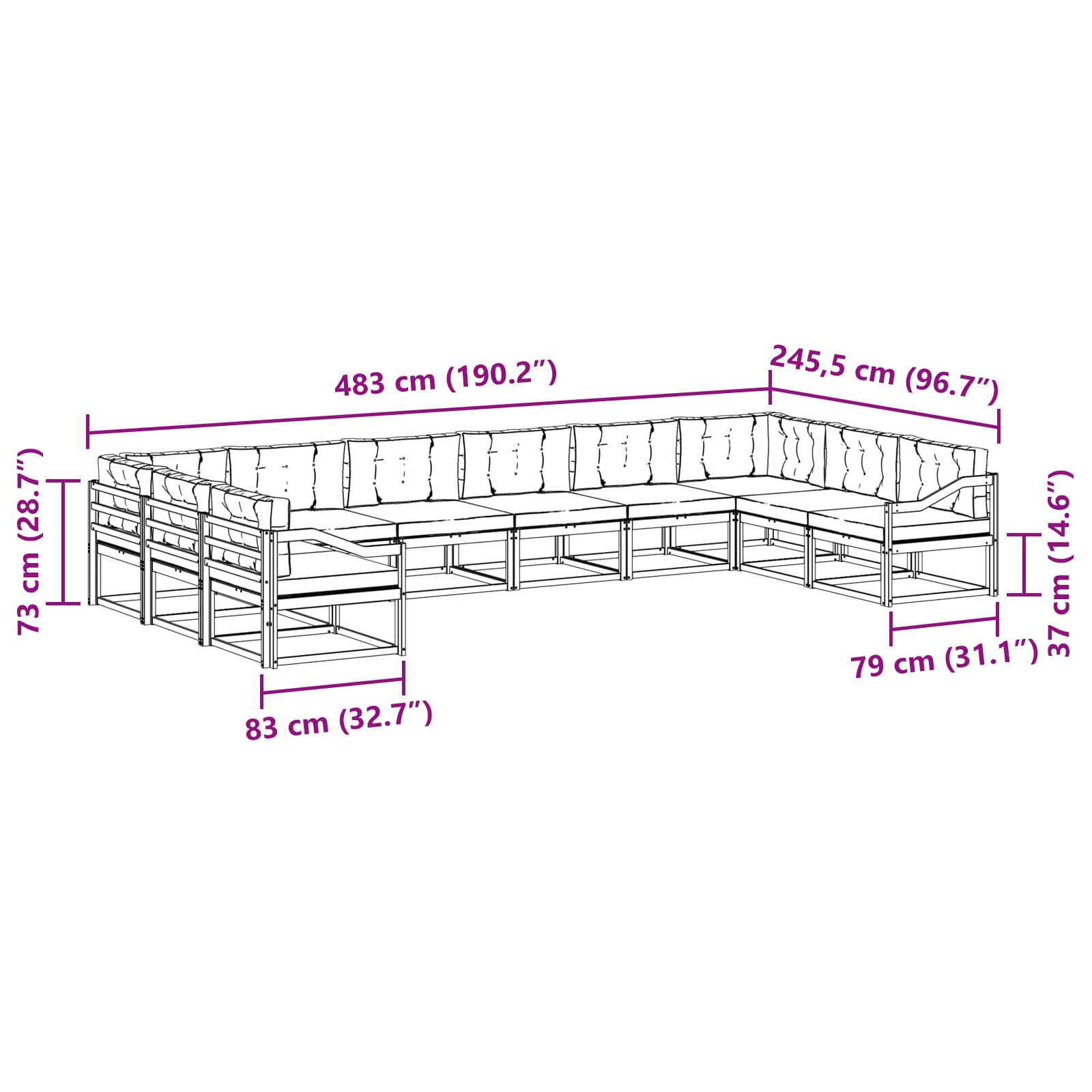 Set vanjskih sofa s jastukom 10 pcs Bijela i svjetlosiva