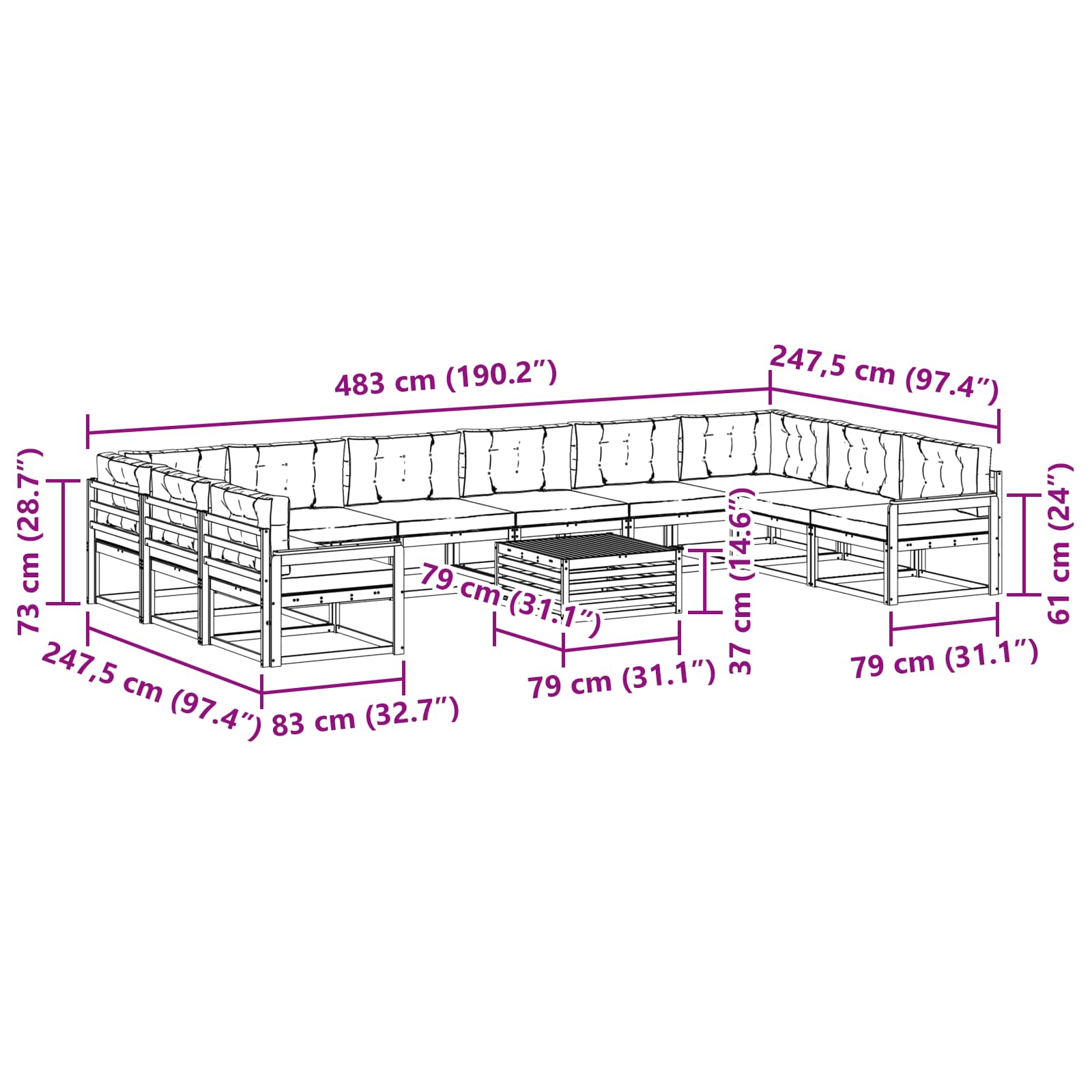 Set vanjskih sofa s jastukom 11 pcs Bijela i svjetlosiva