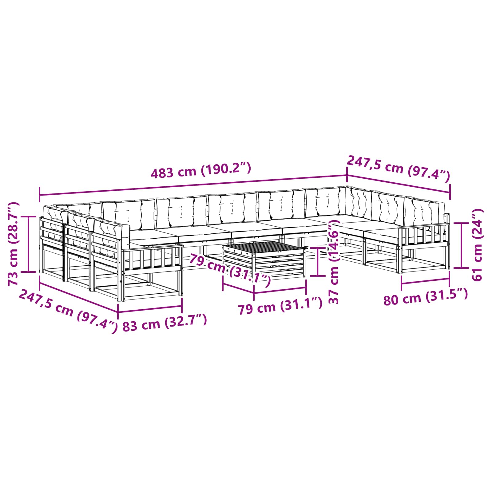 Set vanjskih sofa 11 kom. Bijela i bež