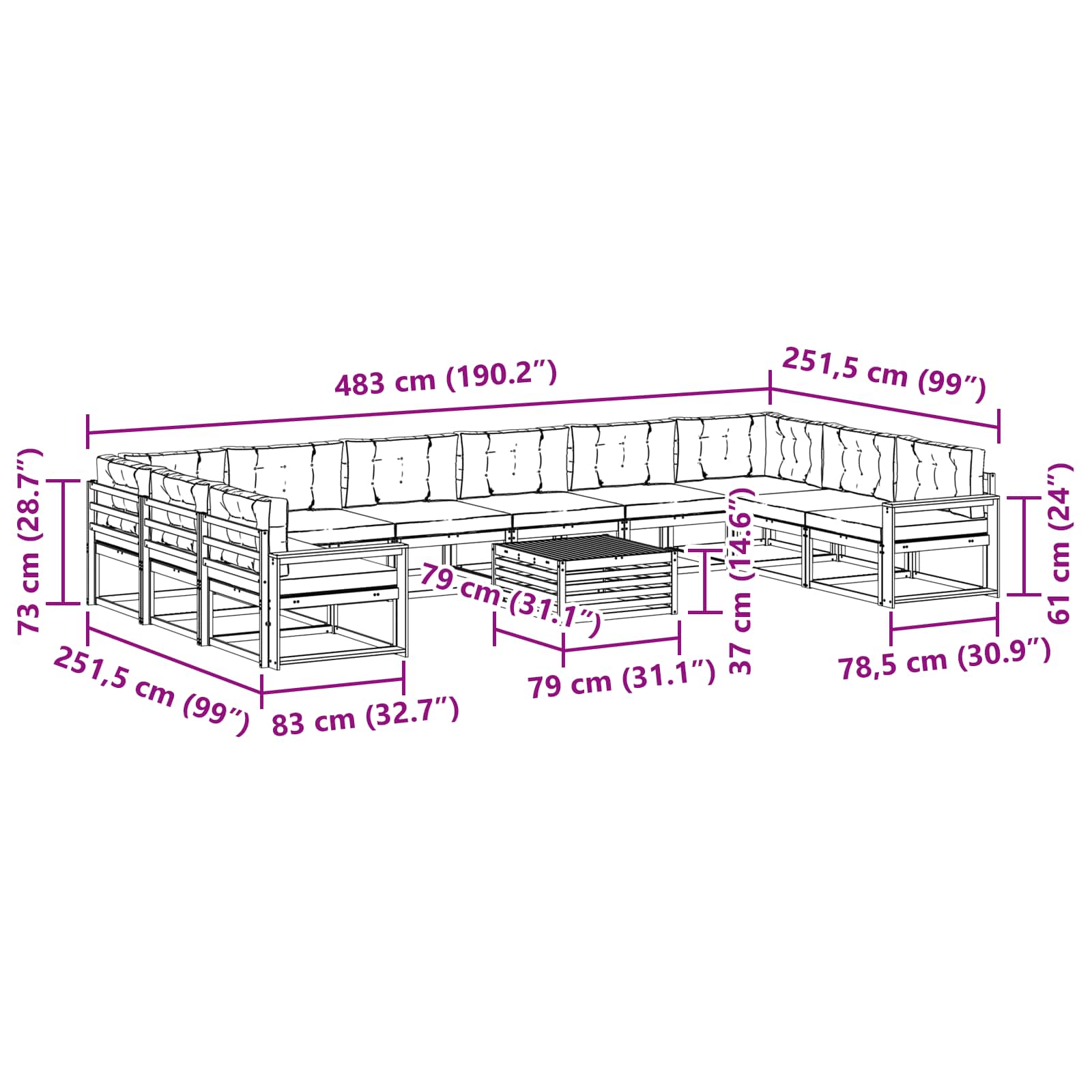 Set vanjskih sofa s jastukom 11 pcs Bijela i svjetlosiva