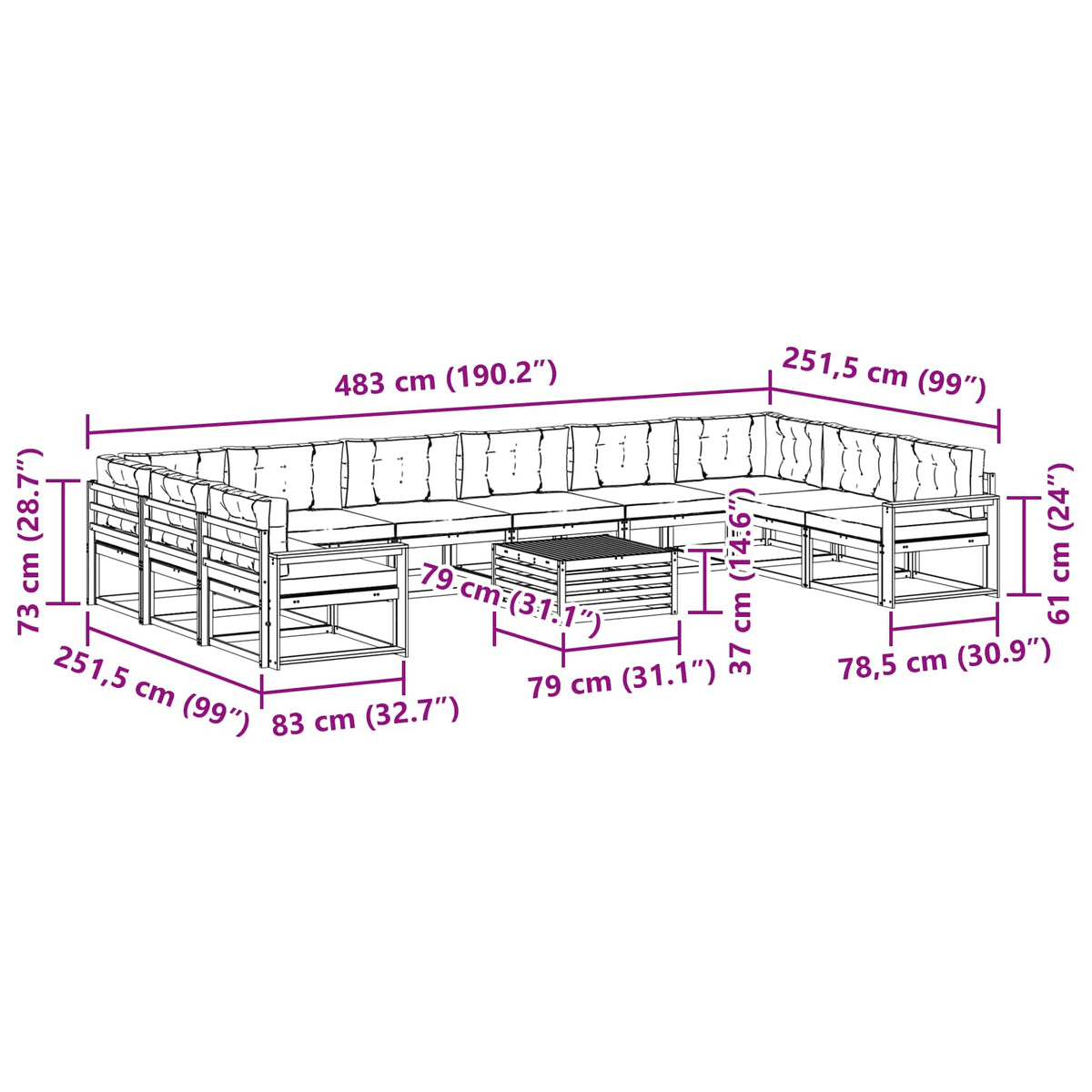 Set vanjskih sofa 11 kom. Bijela i bež