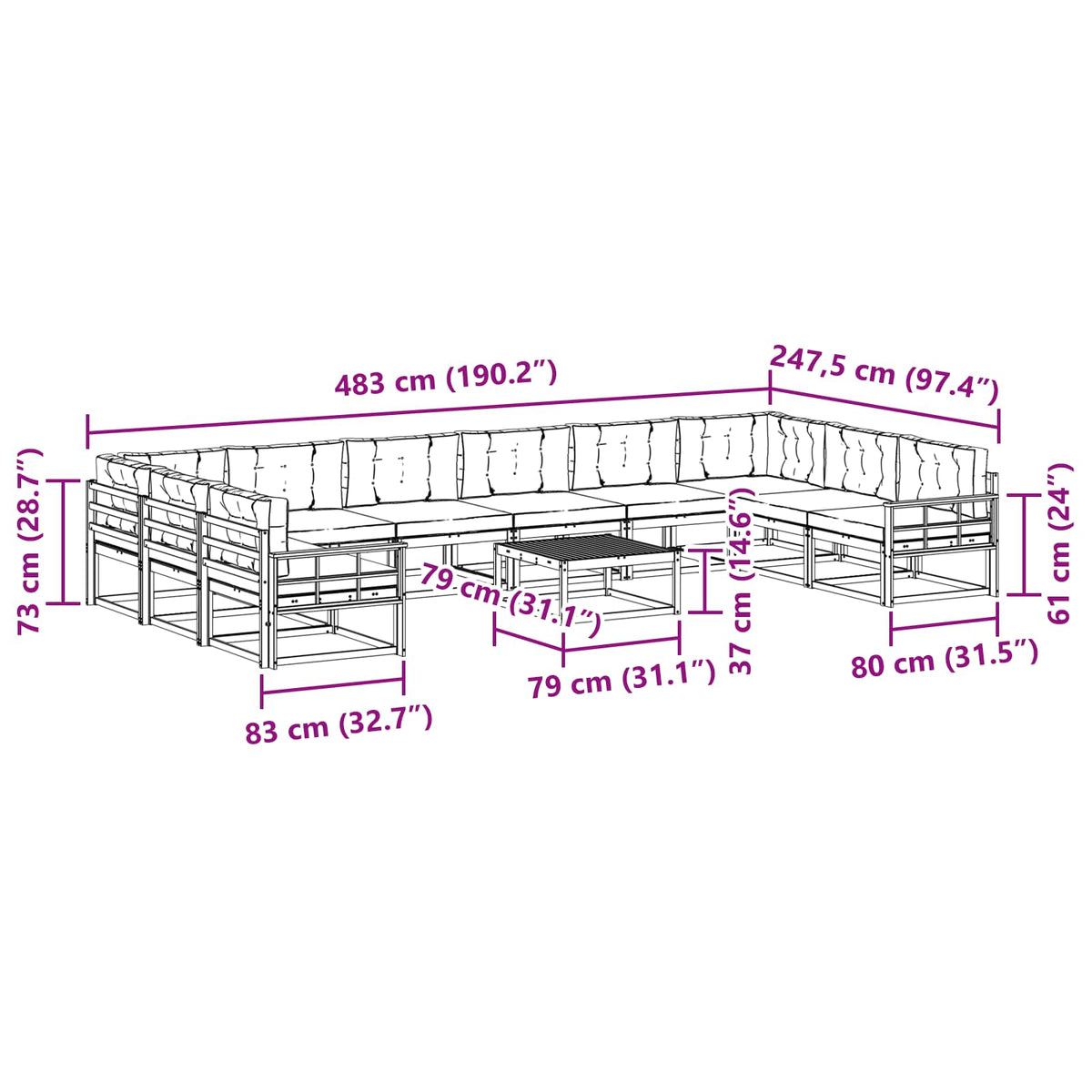 Set vanjskih sofa 11 kom. Bijela i krem