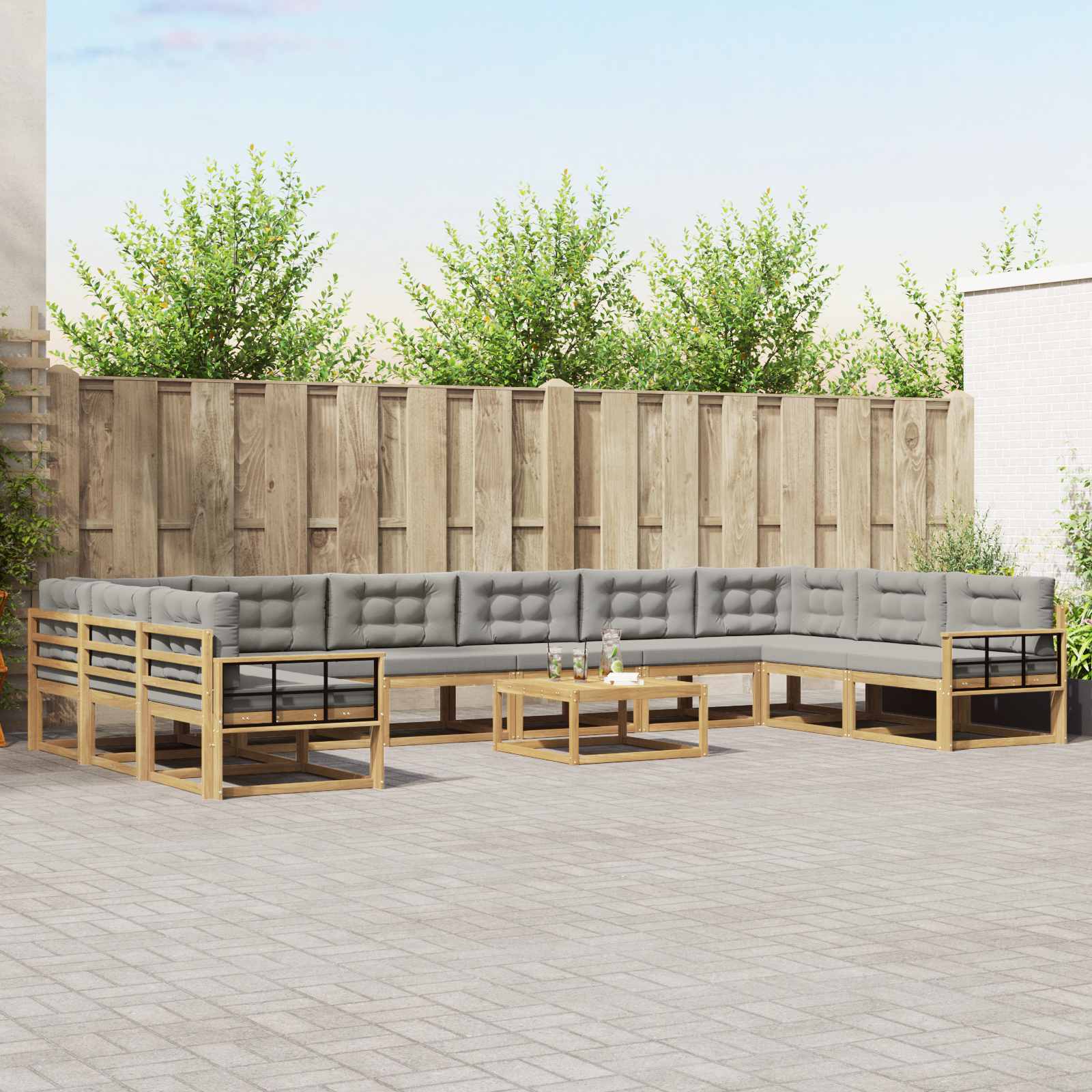 Set vanjskih sofa s jastukom 11 pcs Bijela i svjetlosiva