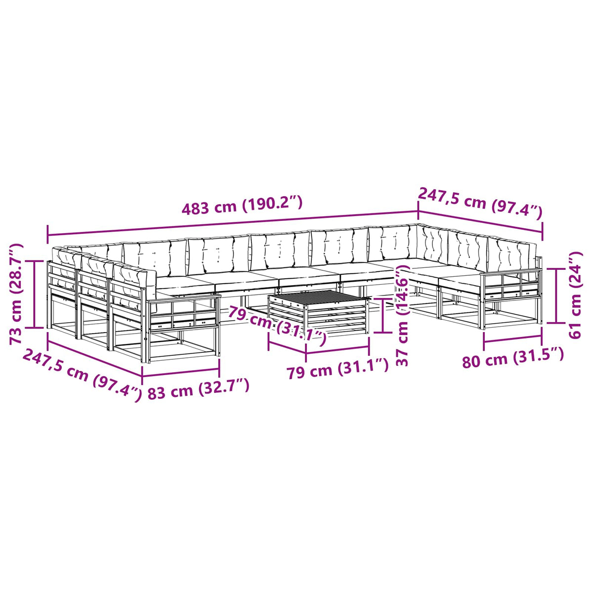 Set vanjskih sofa 11 kom. Bijela i bež