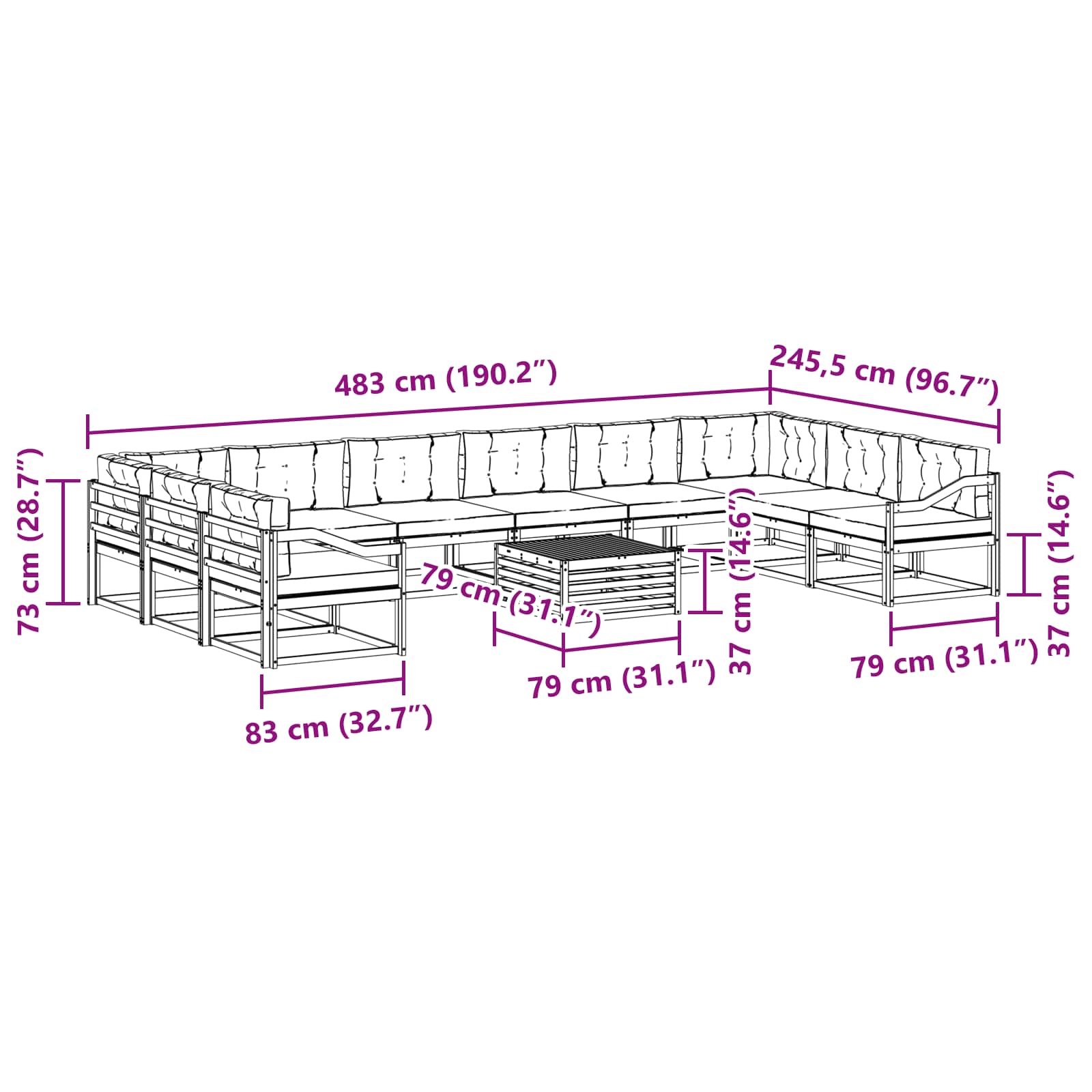Set vanjskih sofa s jastukom 11 pcs Bijela i antracit